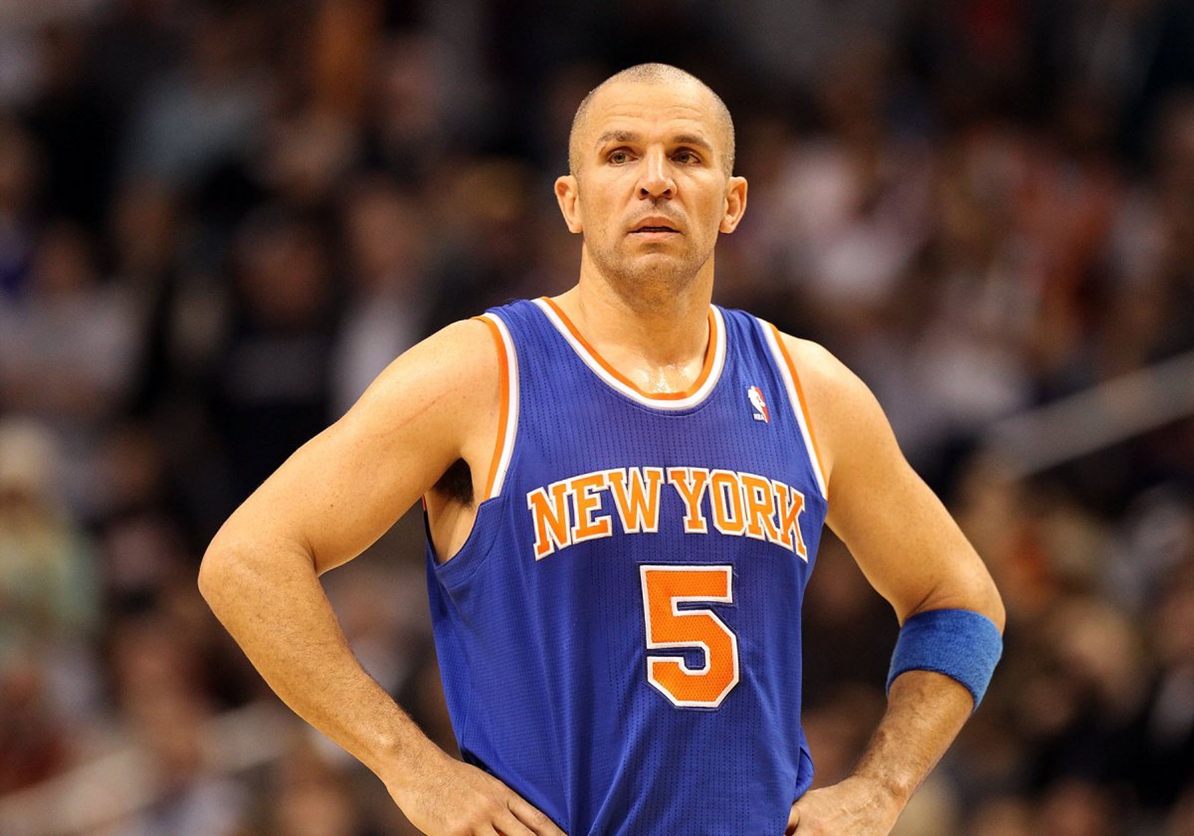 El jugador de la NBA Jason Kidd en un partido de New York Knicks.