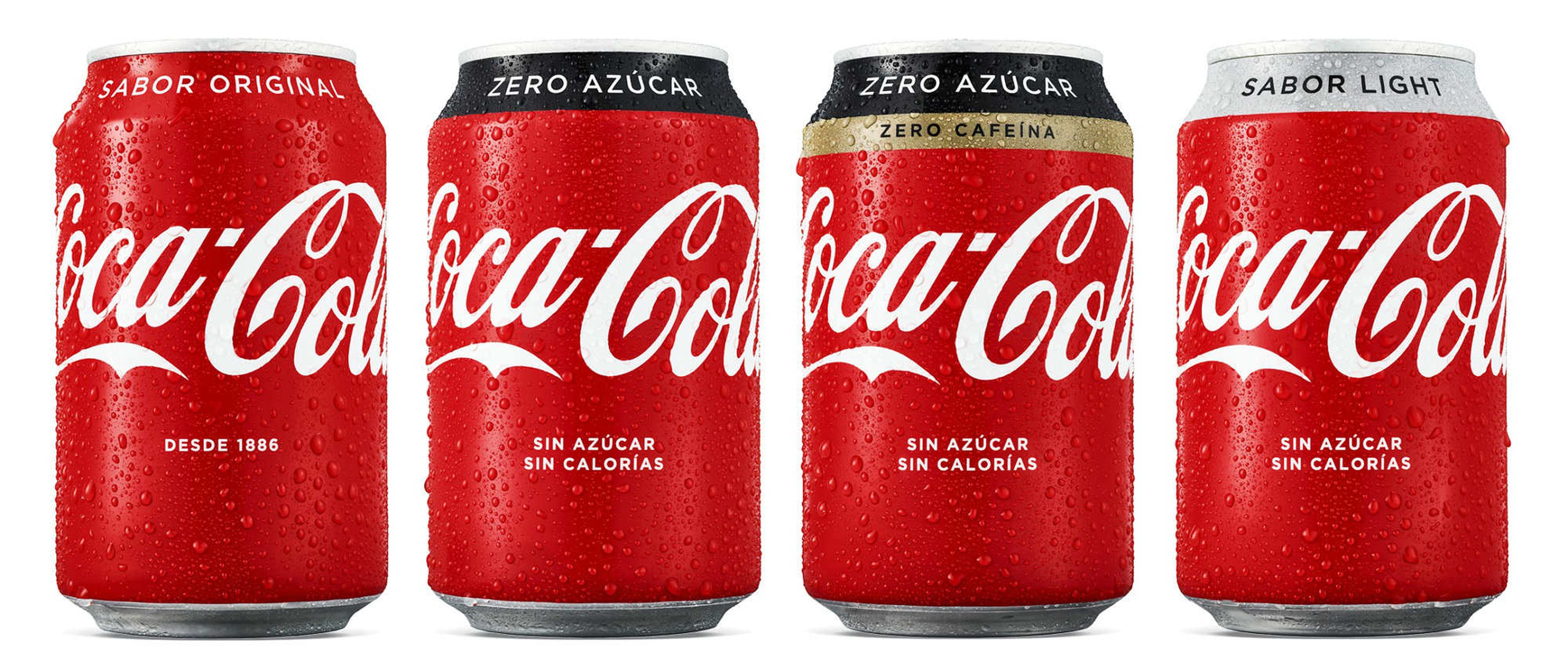 Nuevas latas de Coca-Cola, con el rediseño de 2018.