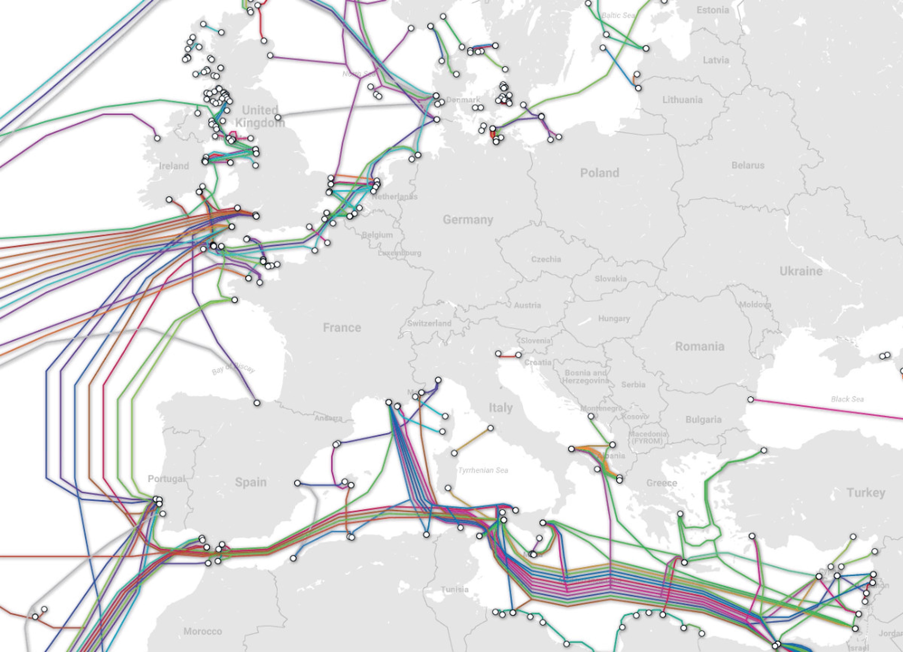 La red europea de cables submarinos.