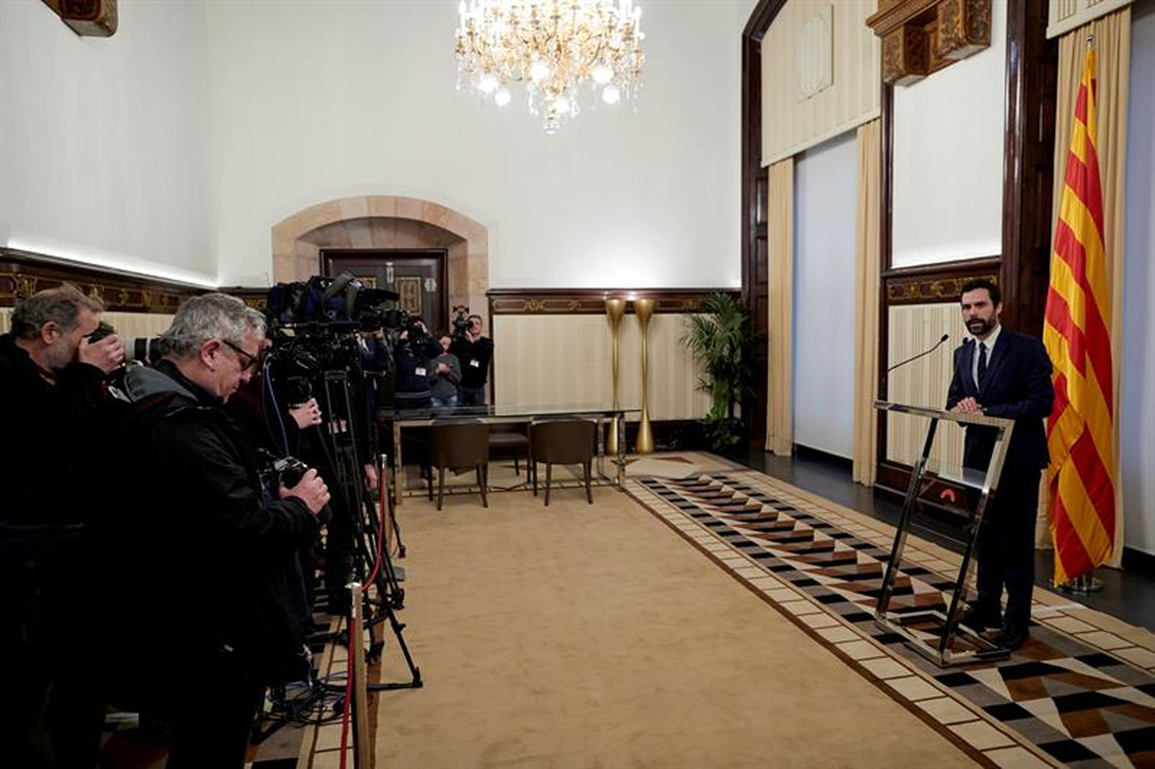 El presidente del parlamento catalán, Roger Torrent, respondiendo la semana pasada a la impugnación de Carles Puigdemont propuesta por el Gobierno central.