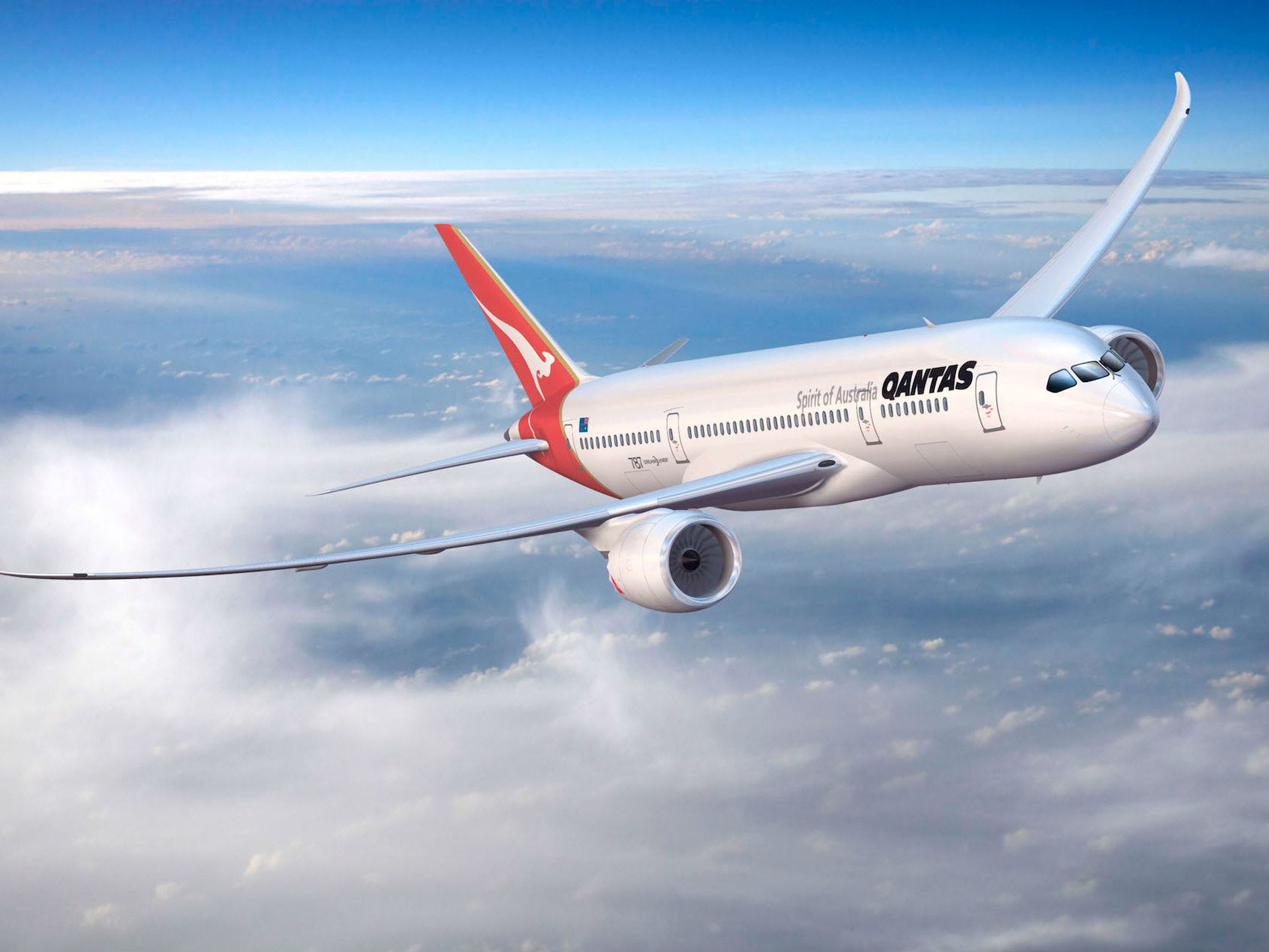 Una recreación virtual de un Qantas Boeing 787 Dreamliner.