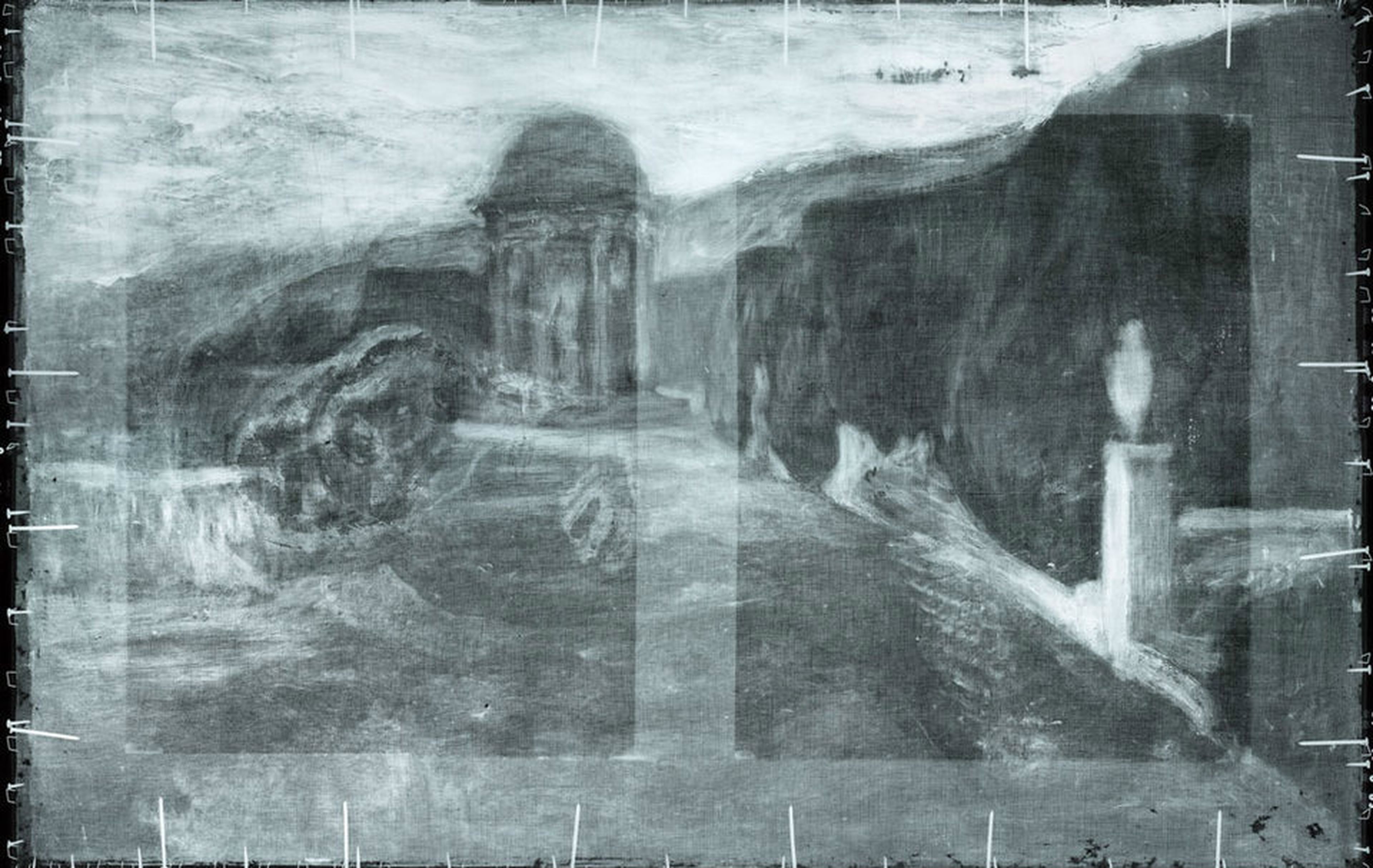 El retrato de un paisaje elaborado por un artista sin identificar oculto debajo del cuadro 'La miséreuse accroupie' de Picasso.
