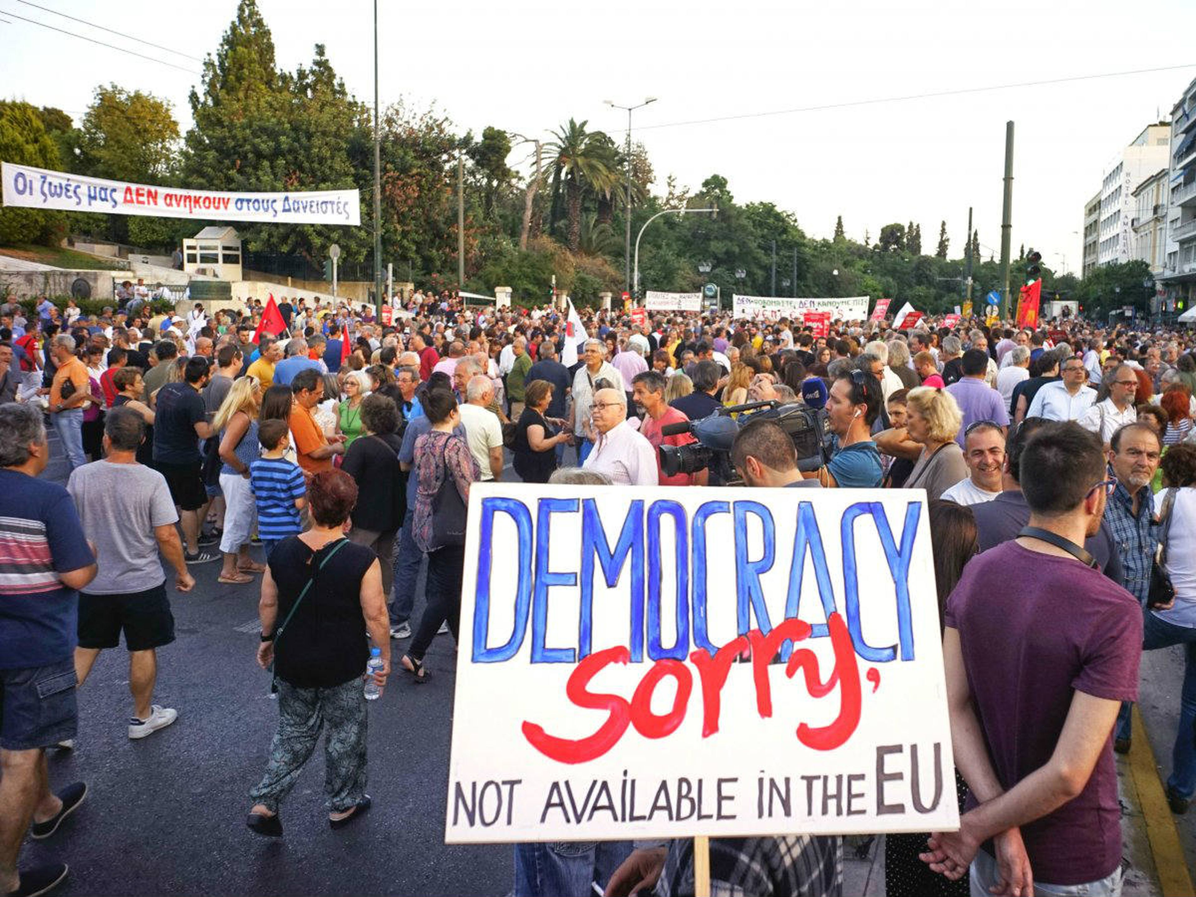 Protesta contra la Unión Europea en Atenas (Grecia) en junio de 2015.
