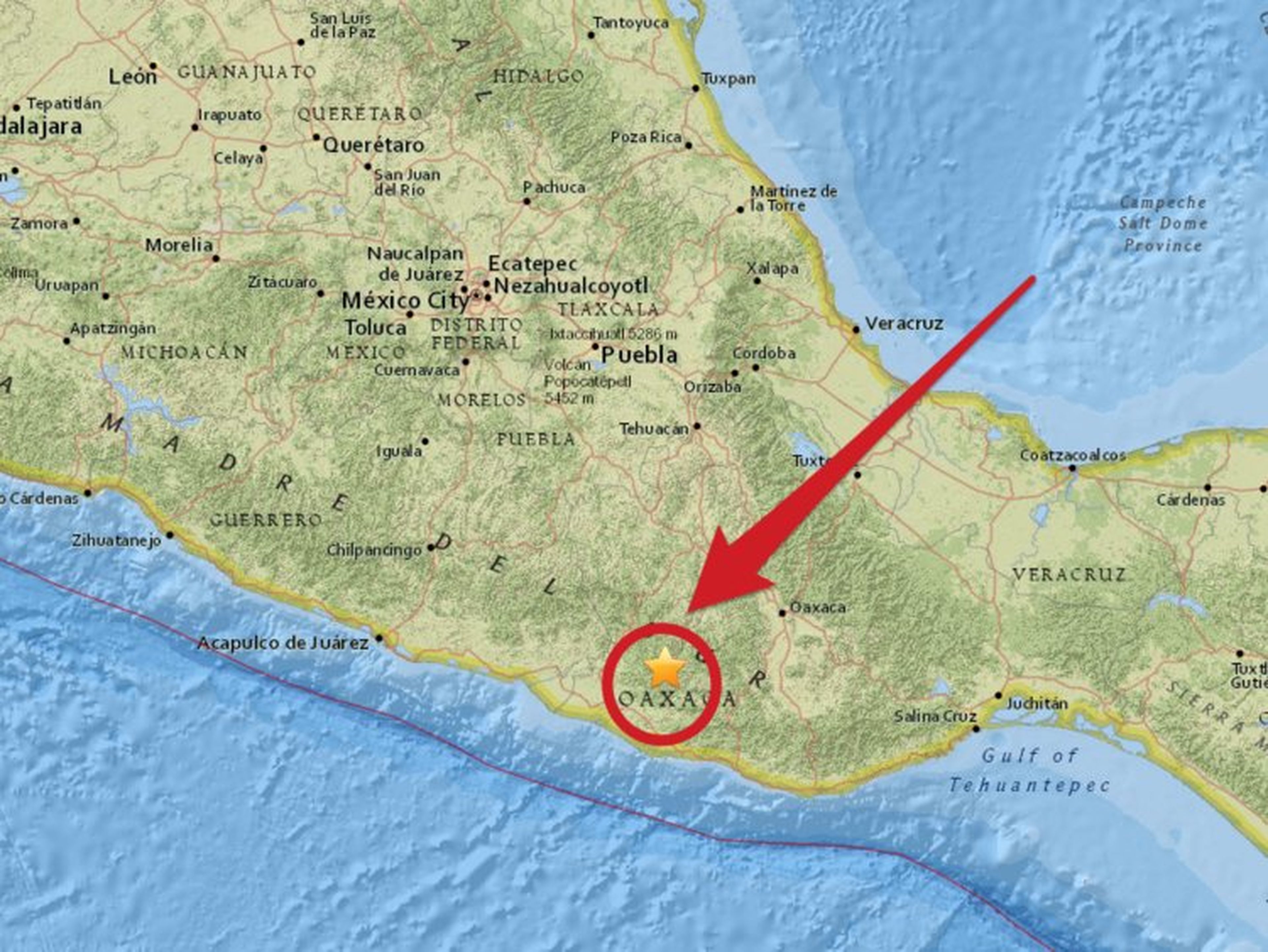 Mapa del último terremoto en México