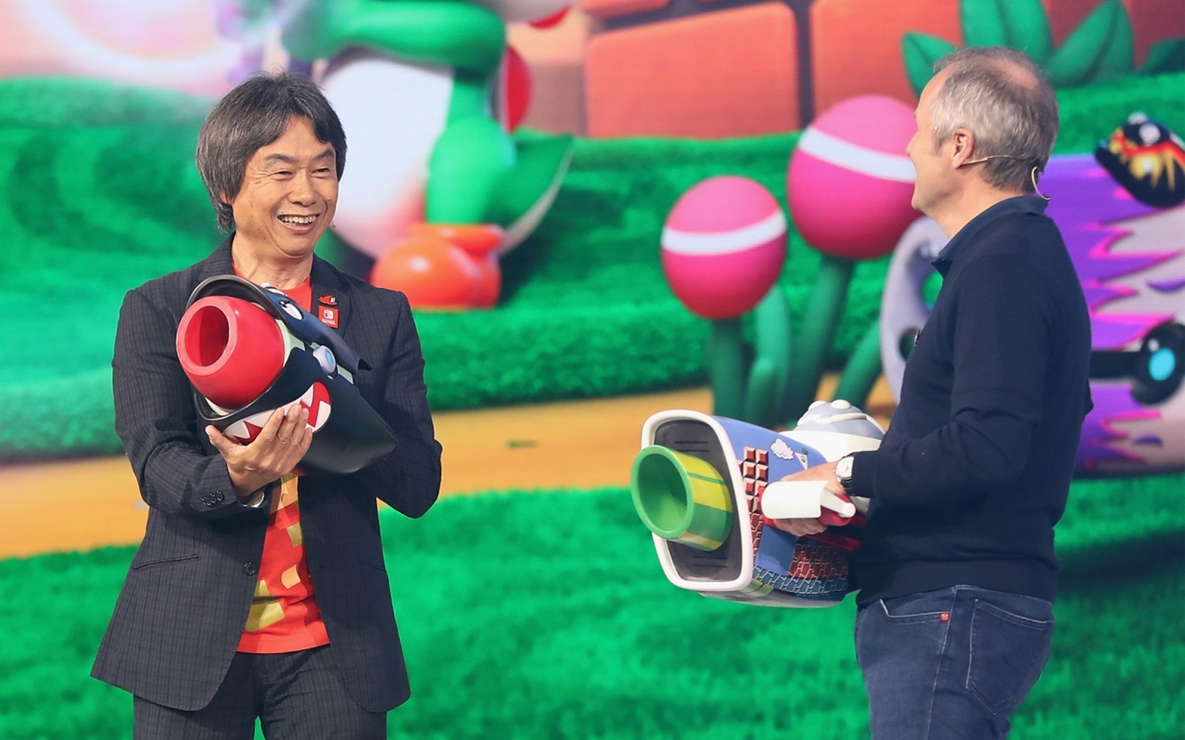 Miyamoto en la presentación de 'Mario Rabbids Kingdom Battle' en el E3.