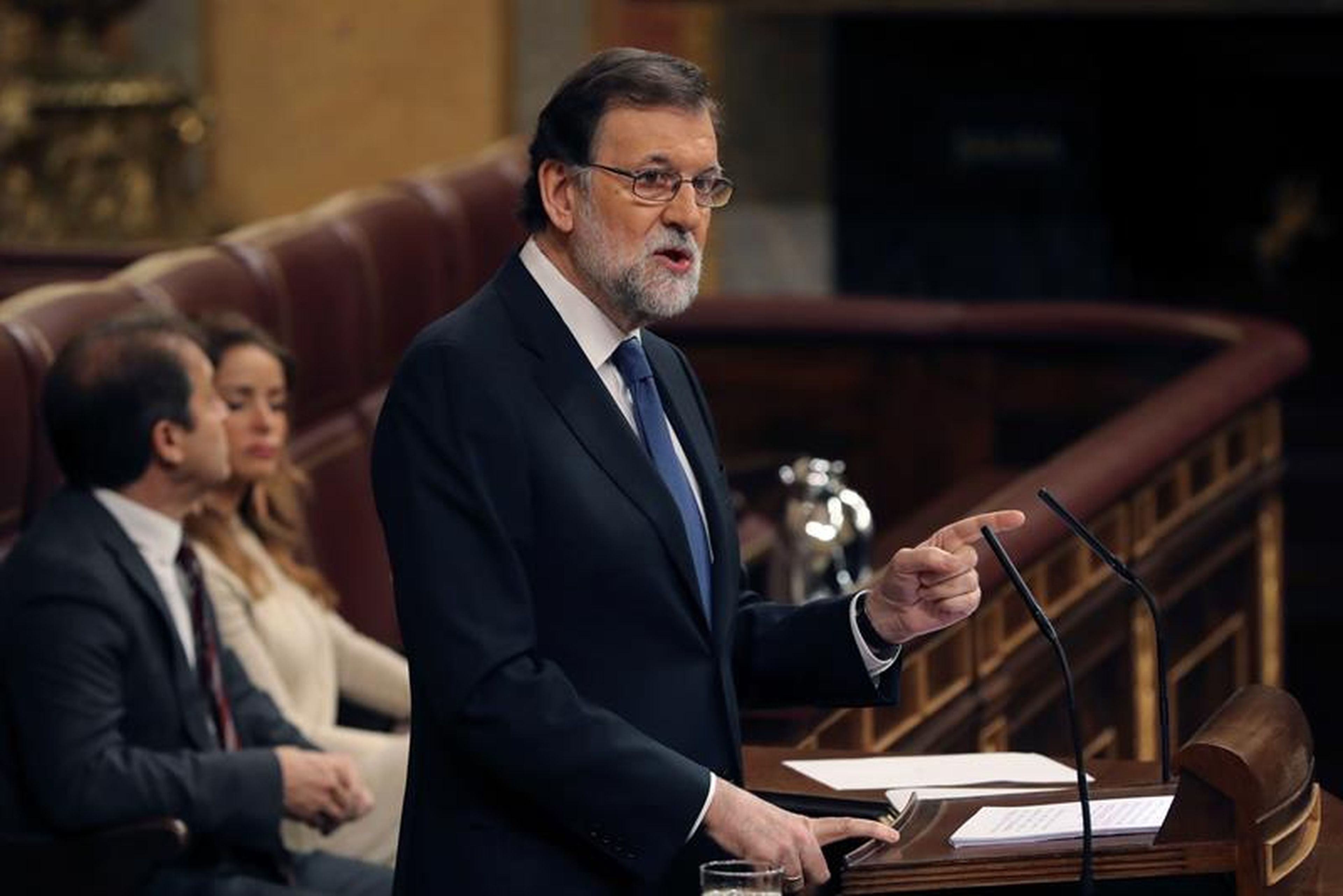 El presidente del Gobierno, Mariano Rajoy, durante su comparecencia hoy en el pleno del Congreso para explicar las propuestas del Ejecutivo en materia de pensiones y para la sostenibilidad del Sistema de la Seguridad Social.