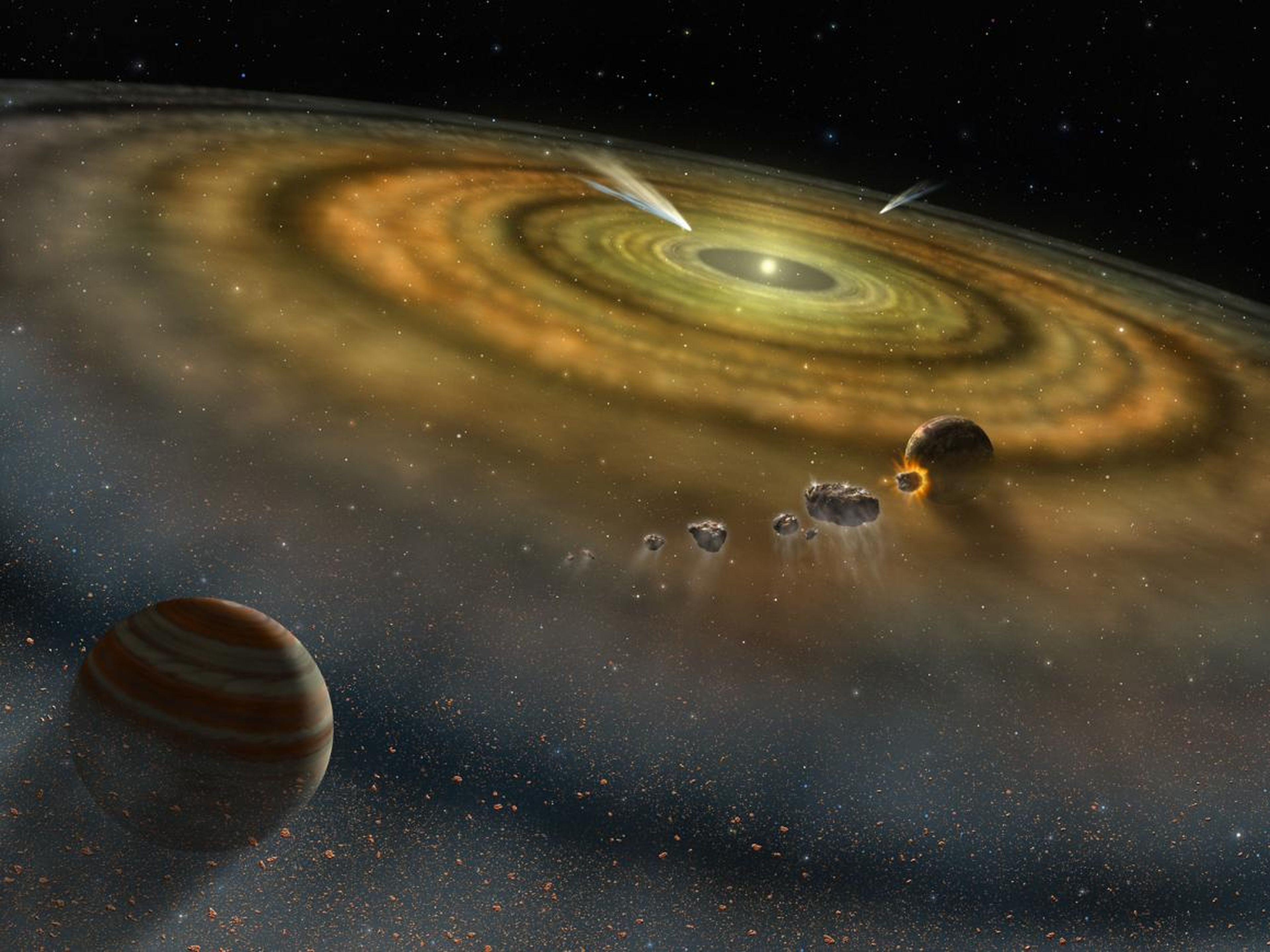 Un arte de cómo sería un sistema planetario recién formado.