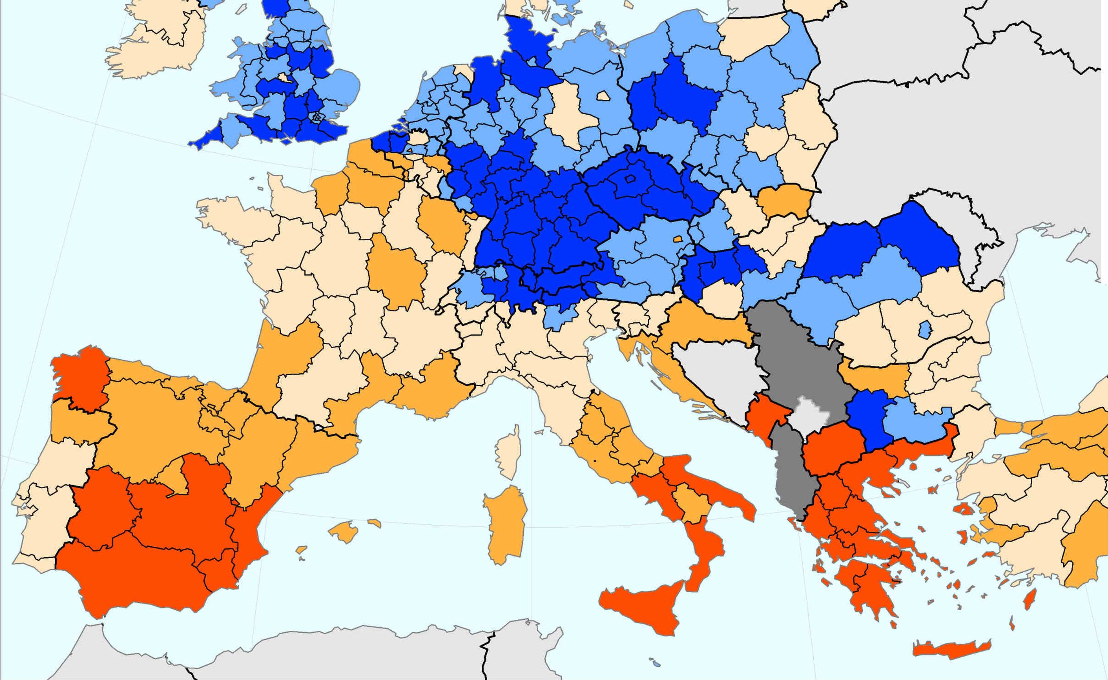 Mapa del desempleo regional en Europa