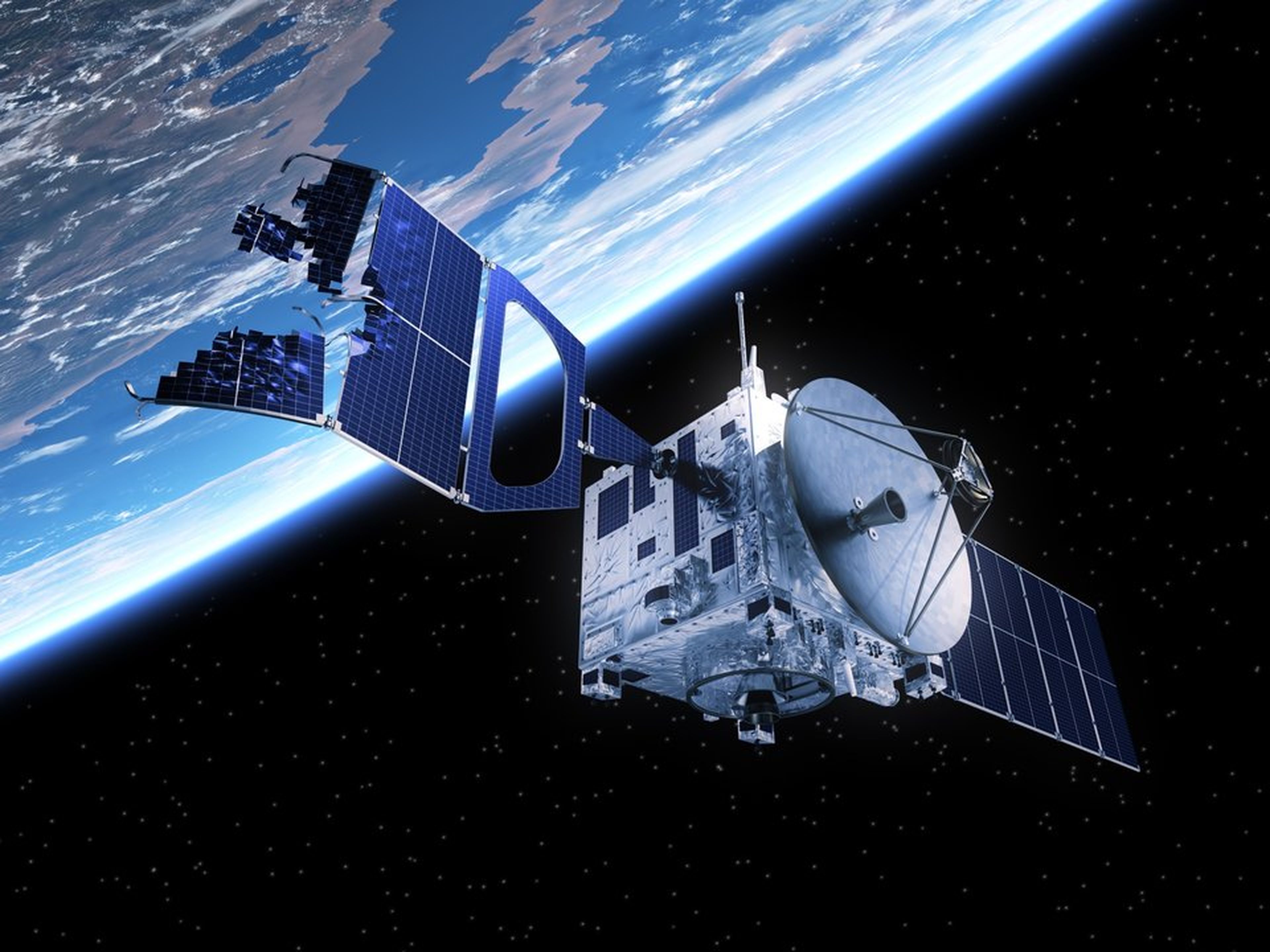 Una ilustración de un satélite dañado por la basura espacial.