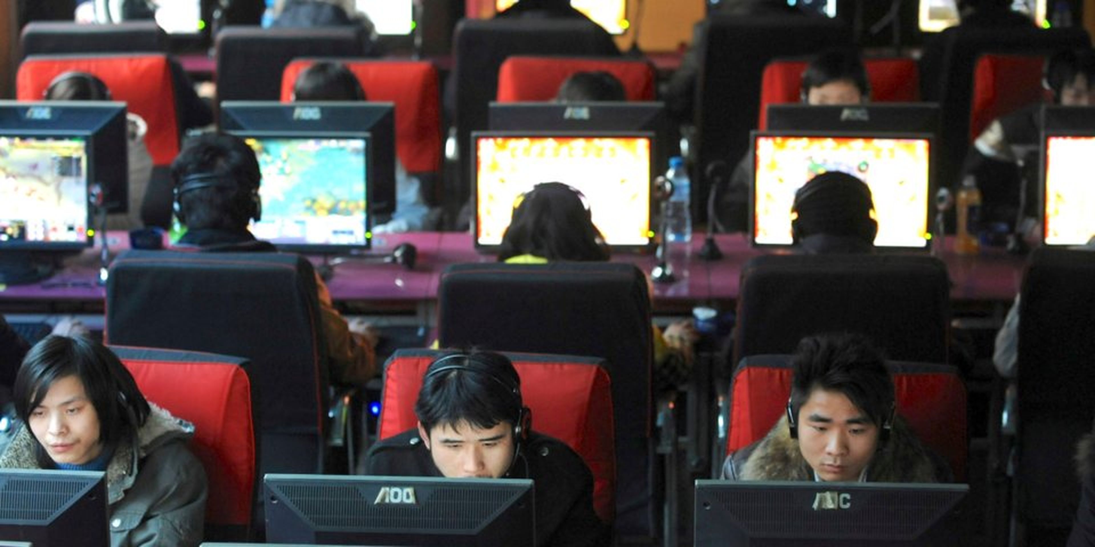 Un cibercafé de Wuhan, China.
