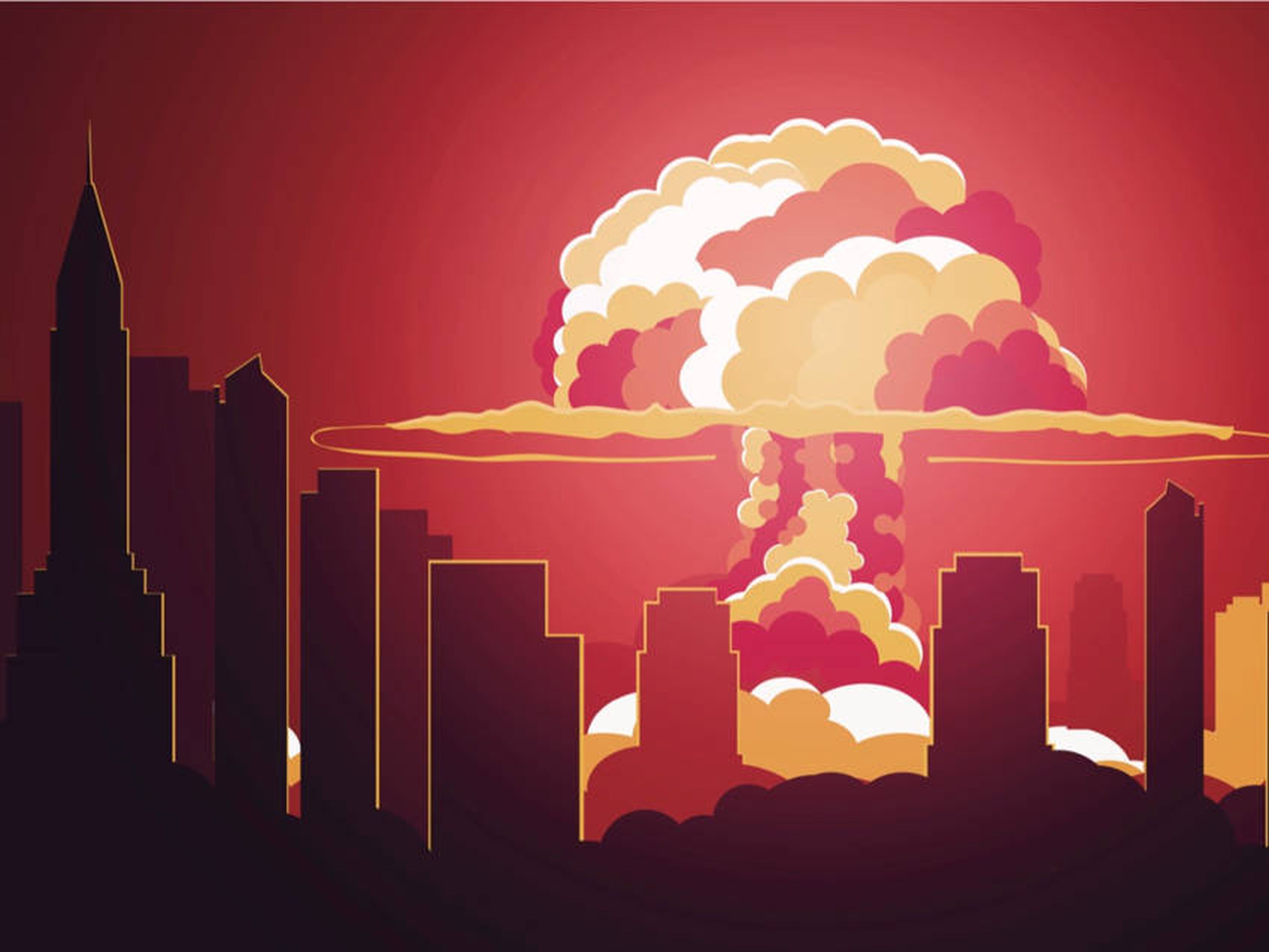 Una ilustración de una explosión nuclear en una ciudad.
