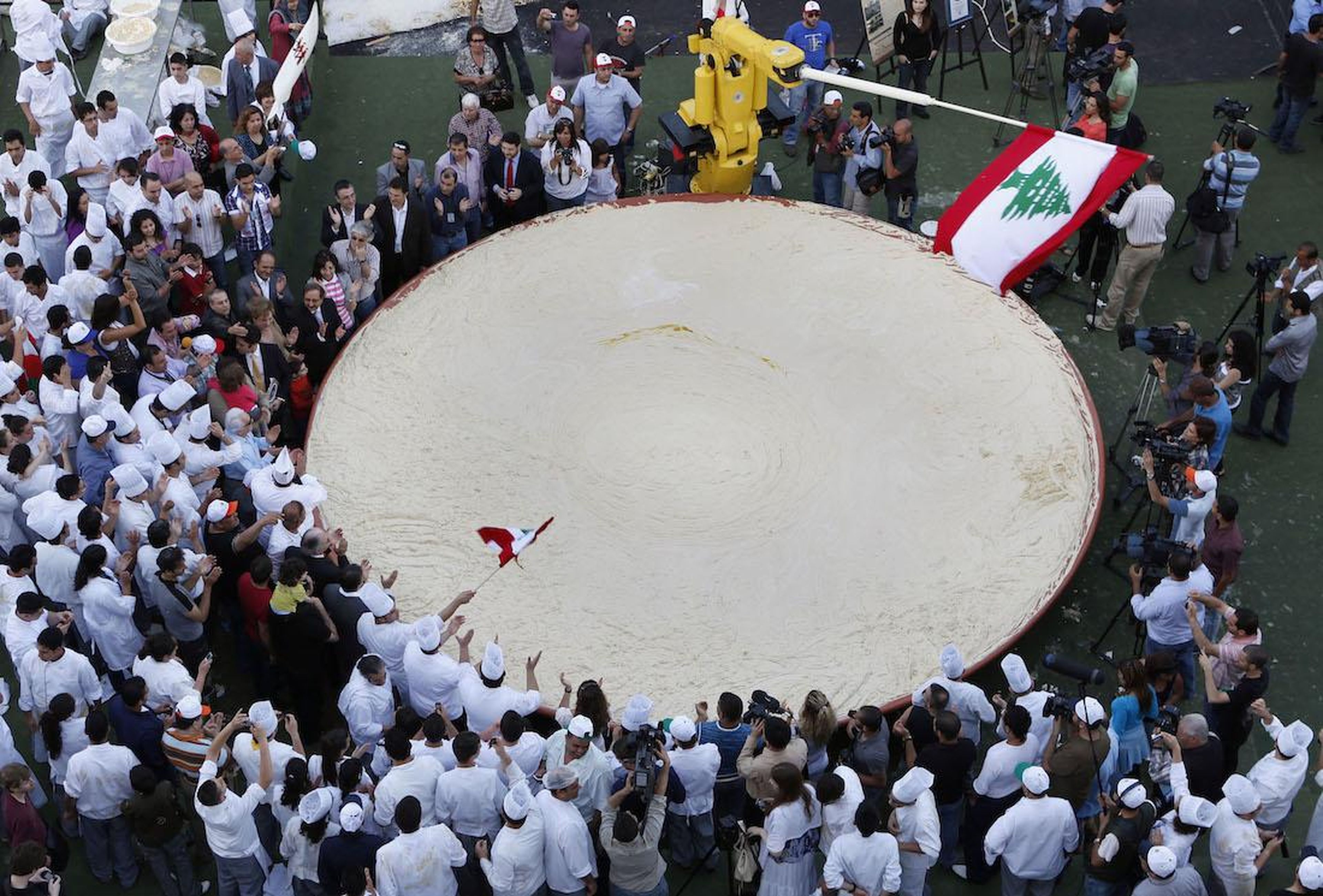 Lebanese chefs prepared a record-breaking bowl of hummus in 2010 that weighed in at 22,046 pounds (10,452 kilograms.)