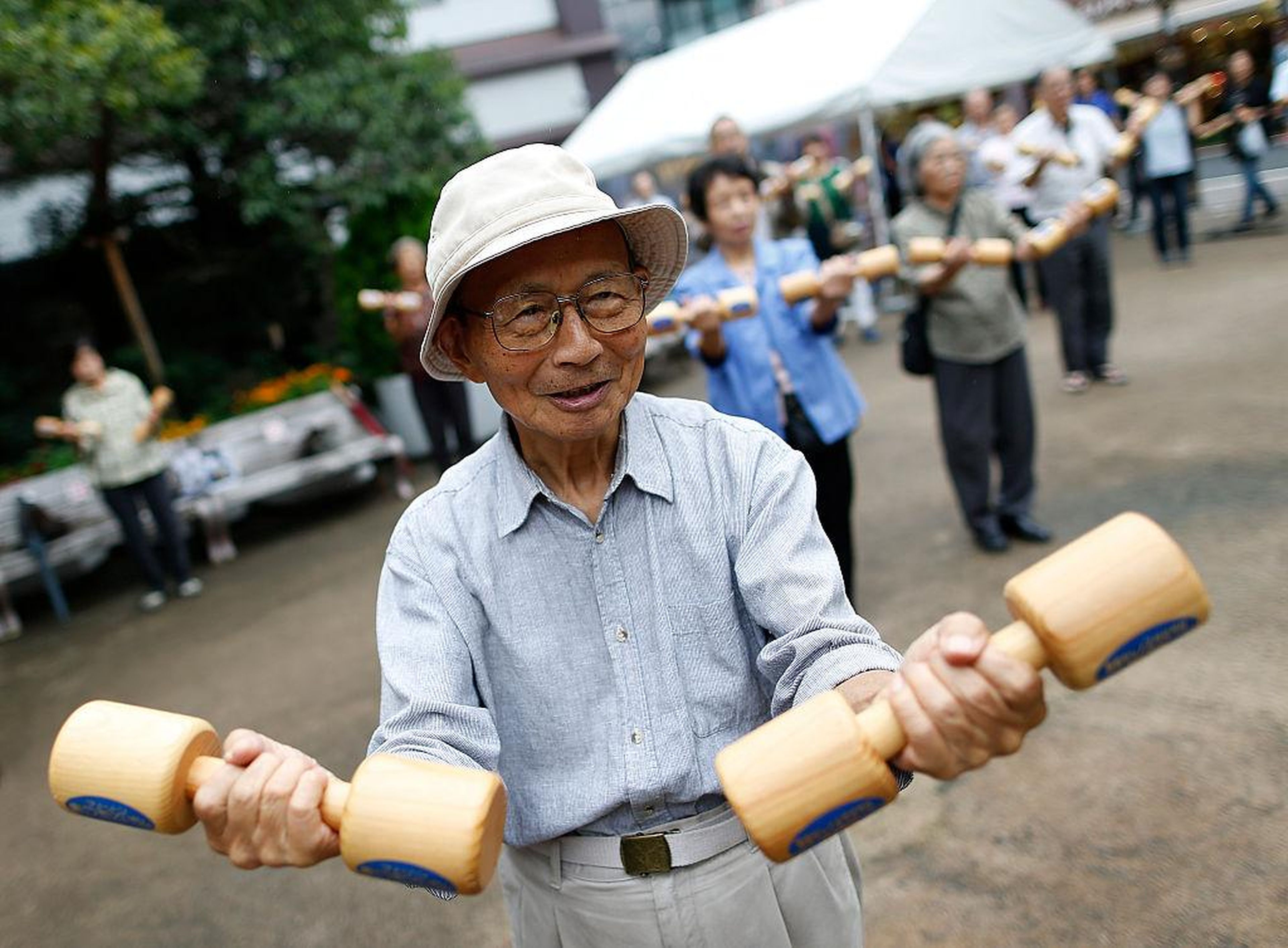 Elderly people exercise on Japan's 'Respect for the Aged Day.' More than a quarter of Japan's population is over 65.
