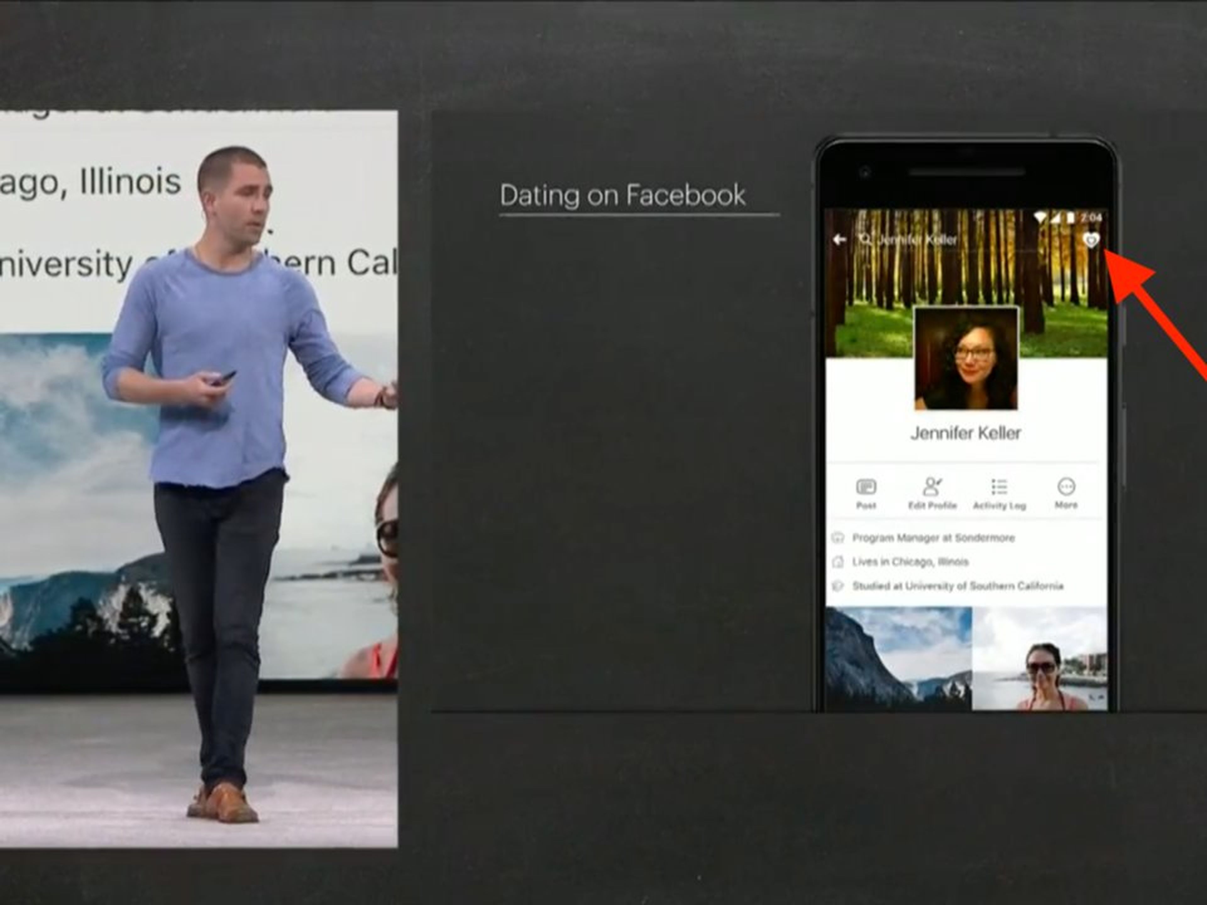 El jefe de producto de Facebook, Chris Cox, presentando la app de citas "Dating home".