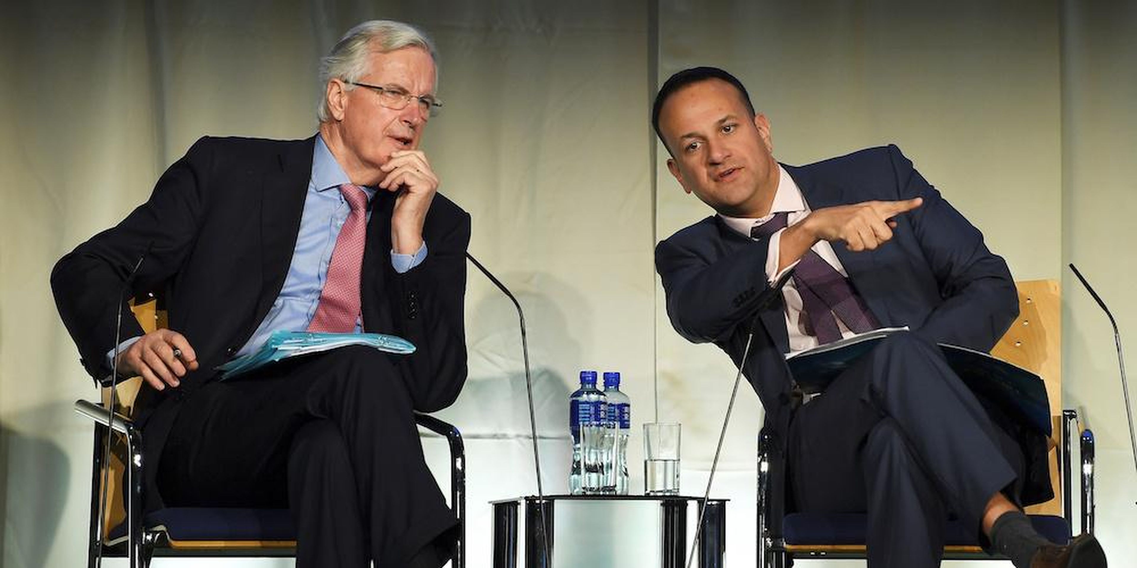 Michel Barnier, the European Union's chief Brexit negotiator, and Ireland's Taoiseach Leo Varadkar attend an all All-Island Civic Dialogue on Brexit in Dundalk, Ireland, April 30, 2018.
