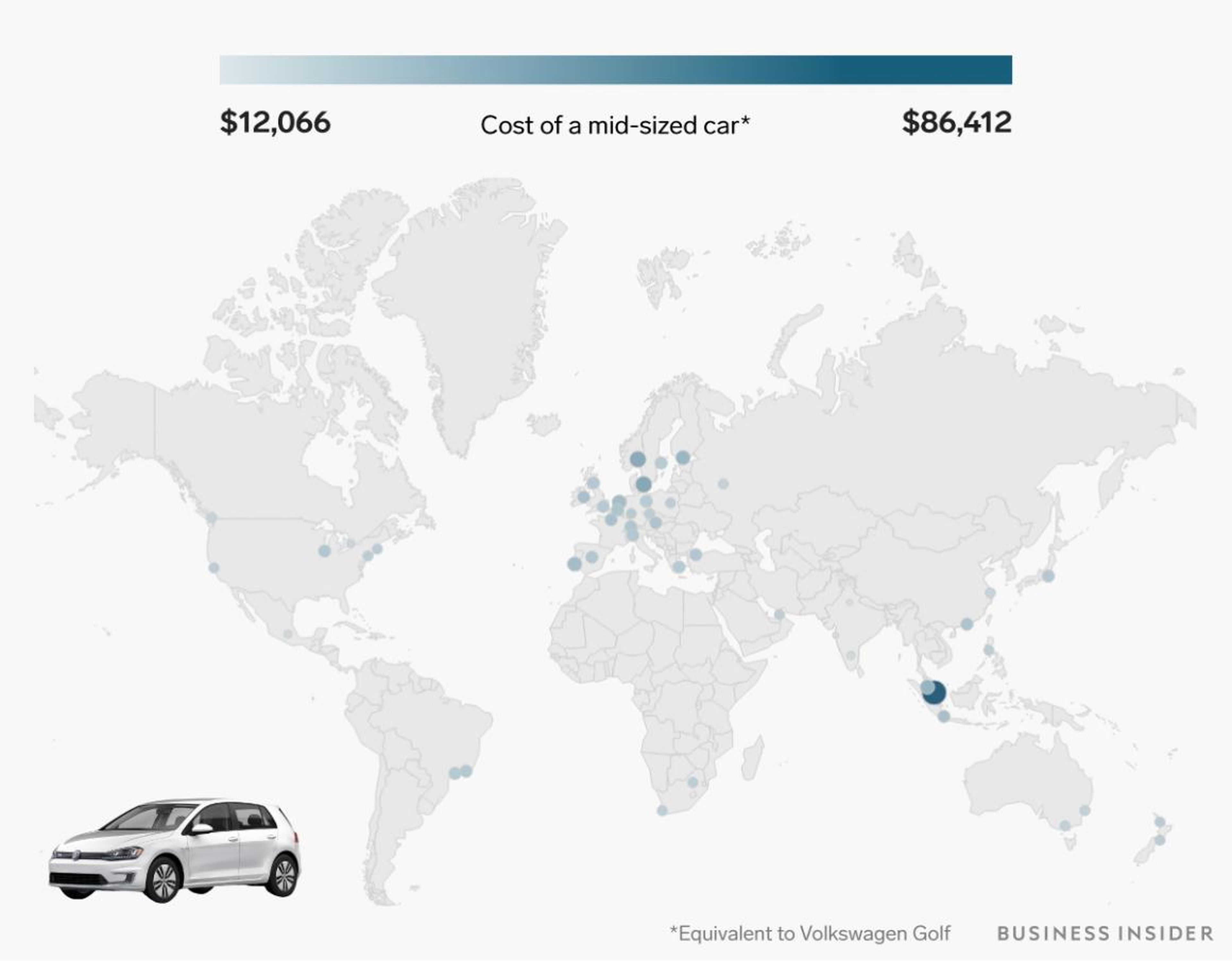 A mid-sized car ranges from about $12,000 to over $86,000.