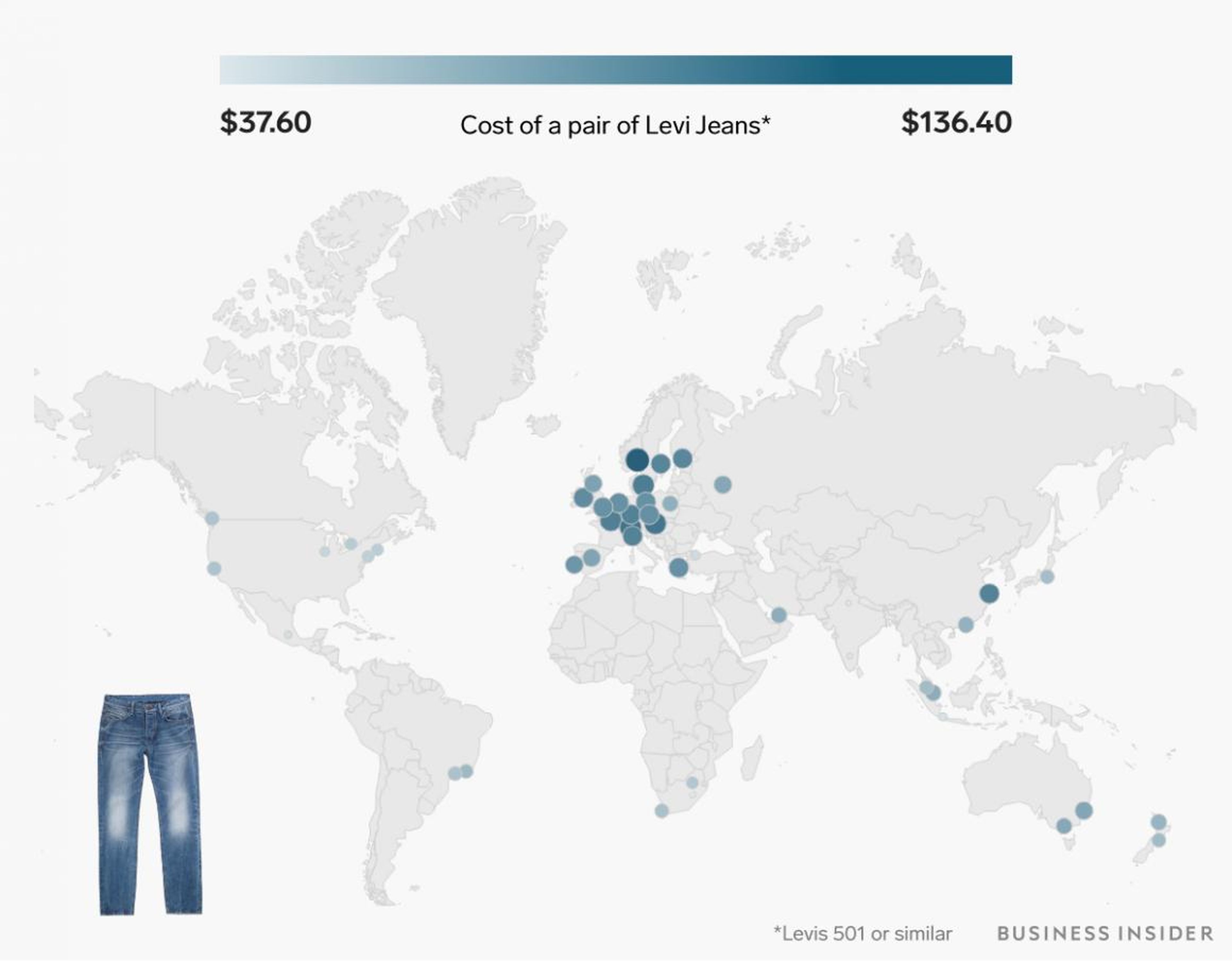 A pair of Levi's jeans costs between $37 and $136.