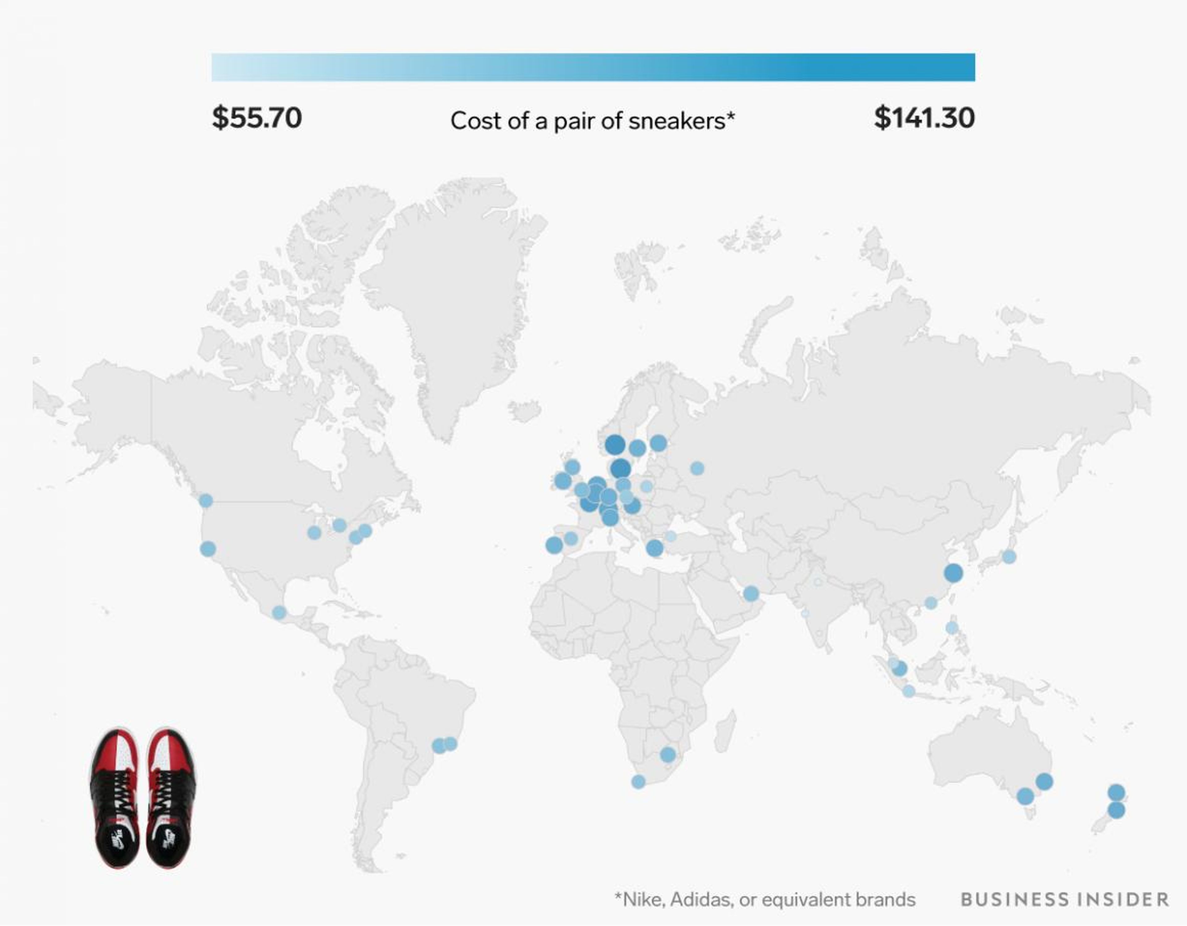 A pair of Nike or Adidas sneakers ranges from $55 to $141.