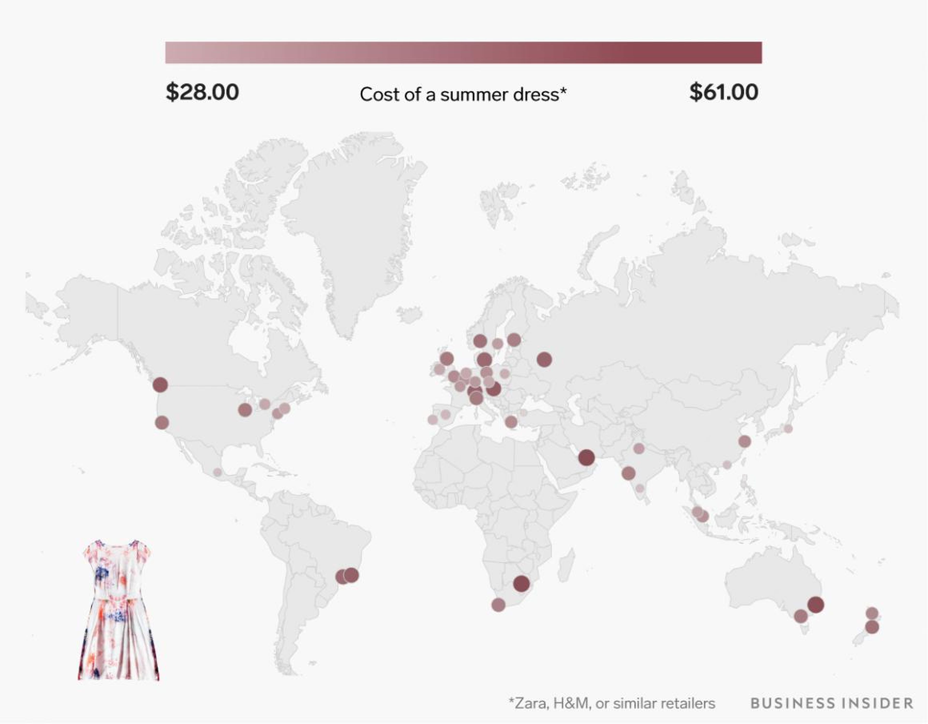 A summer dress from Zara, H&M, or a similar store ranges from $28 to $61.