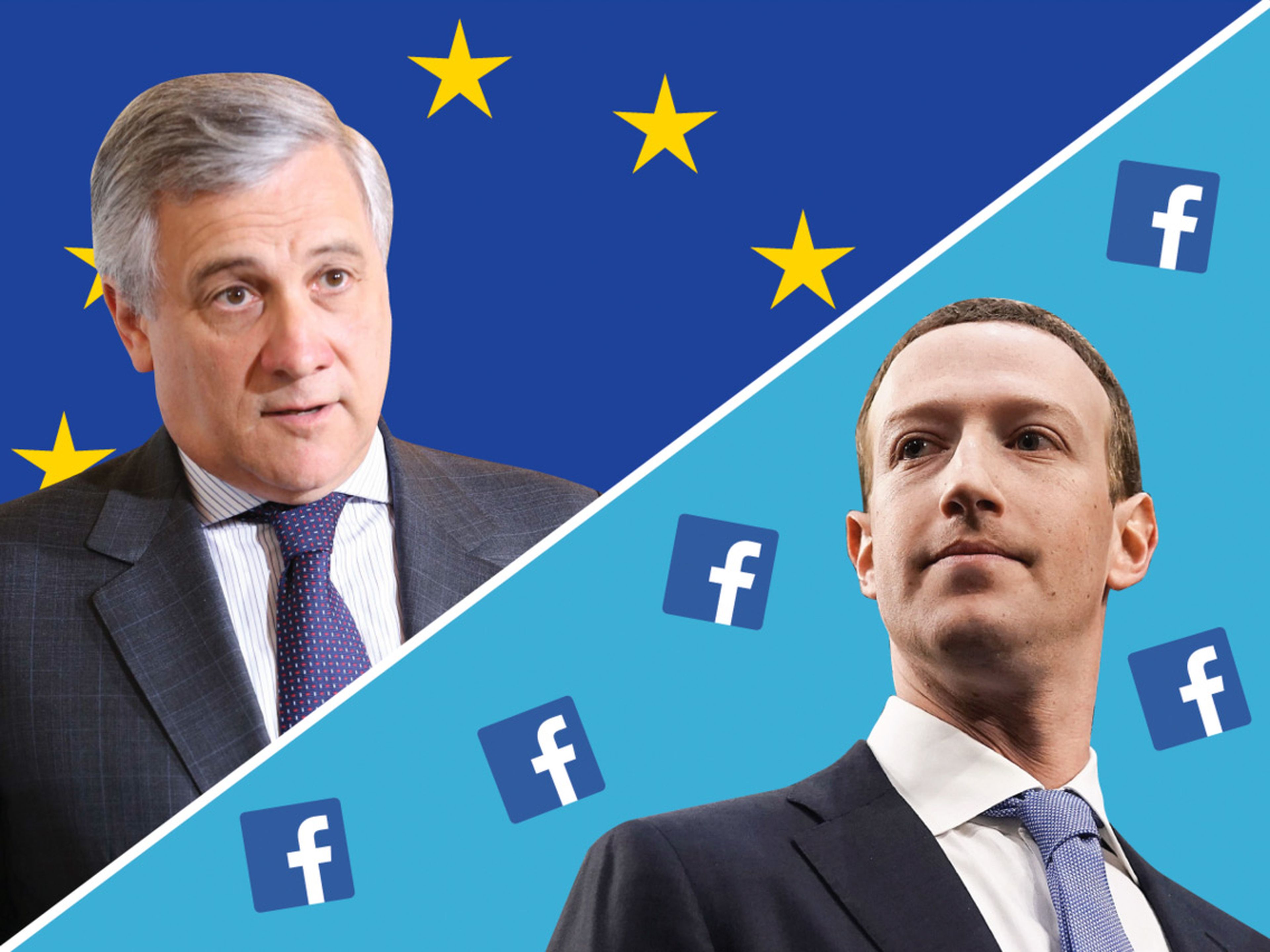 Antonio Tajani, presidente del Parlamento Europeo, y Mark Zuckerberg, CEO de Facebook.