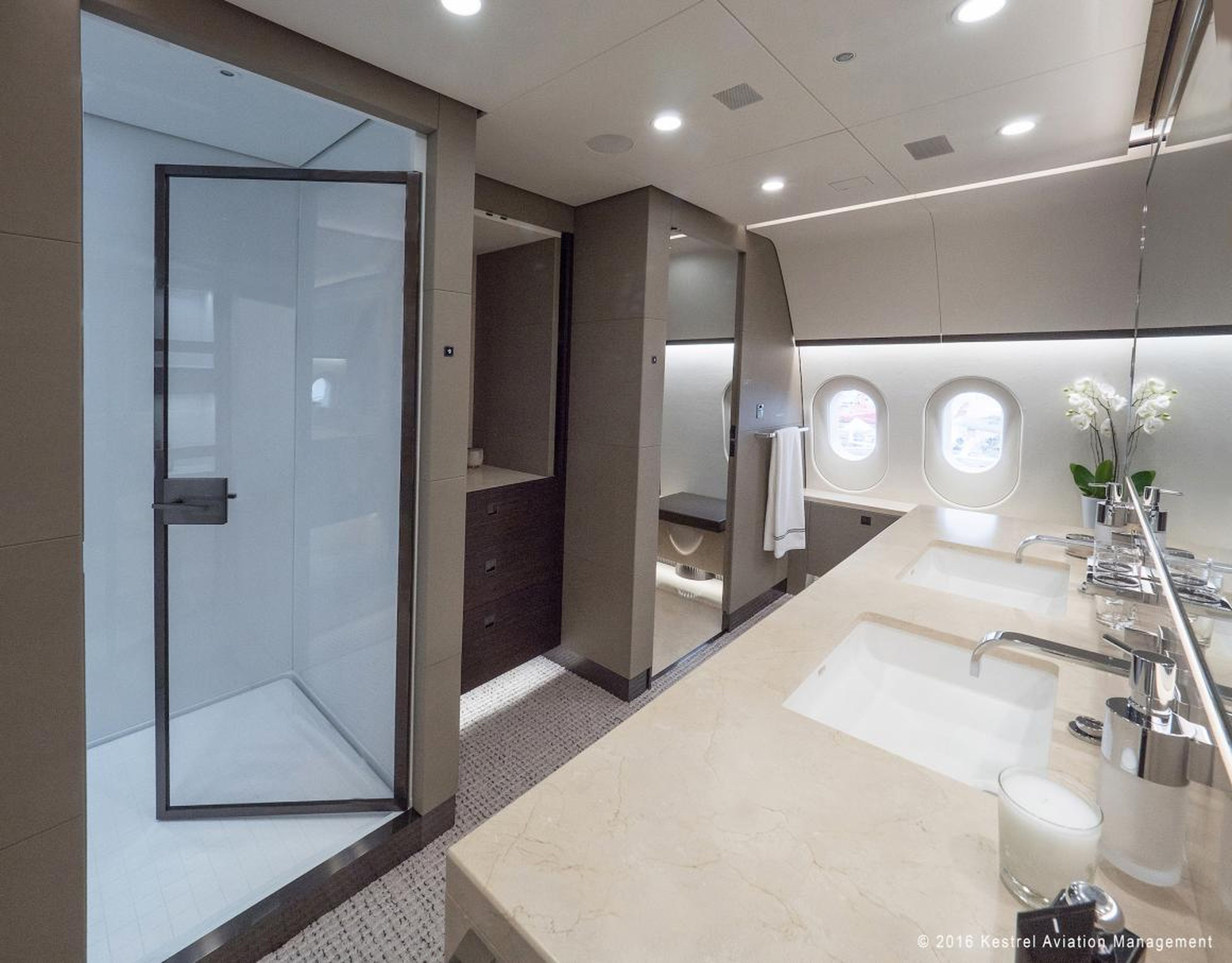 ... and a master bath with a double-size shower and heated marble floors.