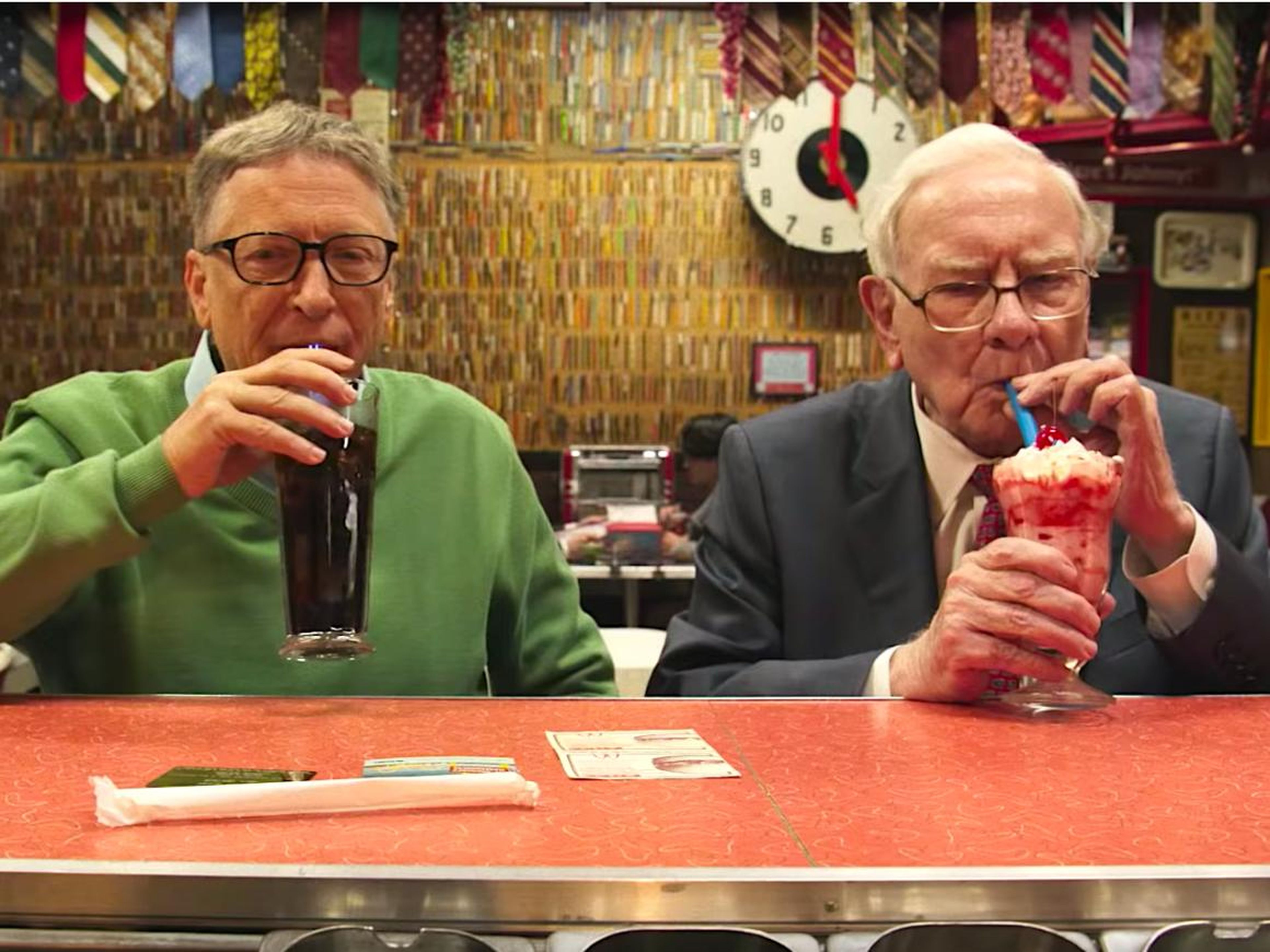 Bill Gates and Warren Buffett in a candy shop.