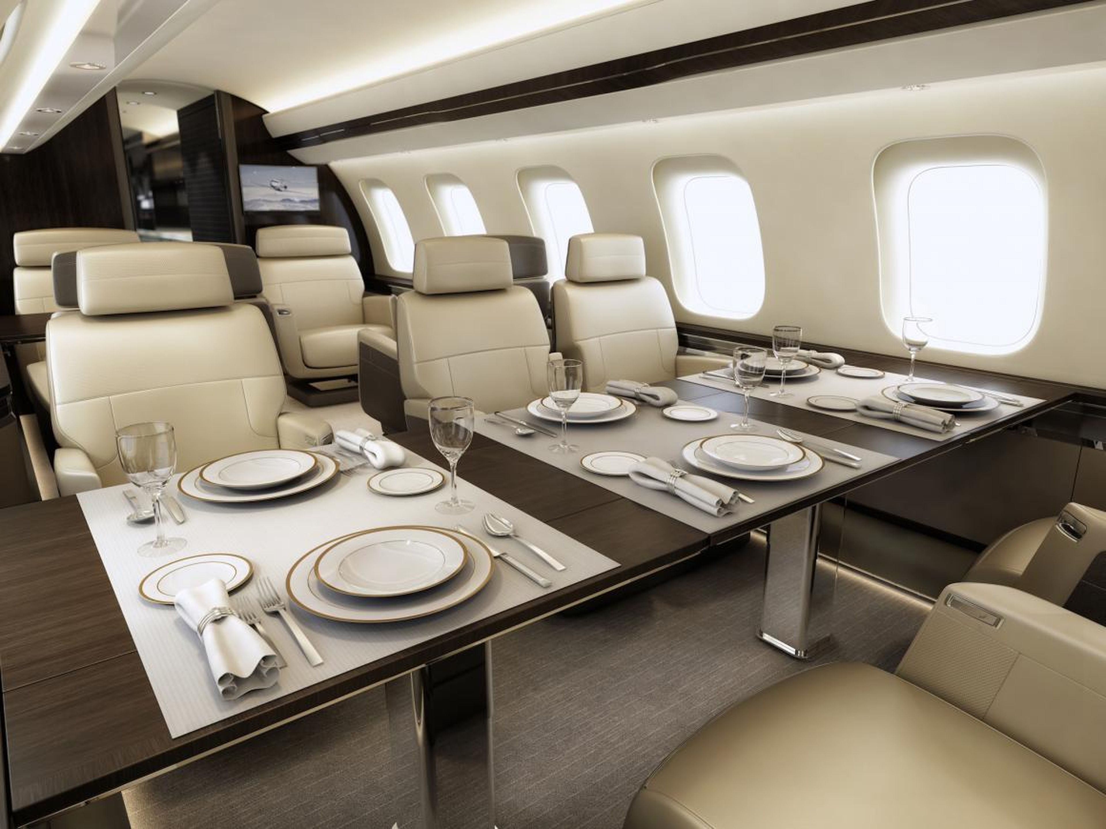 The cabin can be configured in a variety of ways, including a with full dining room ...