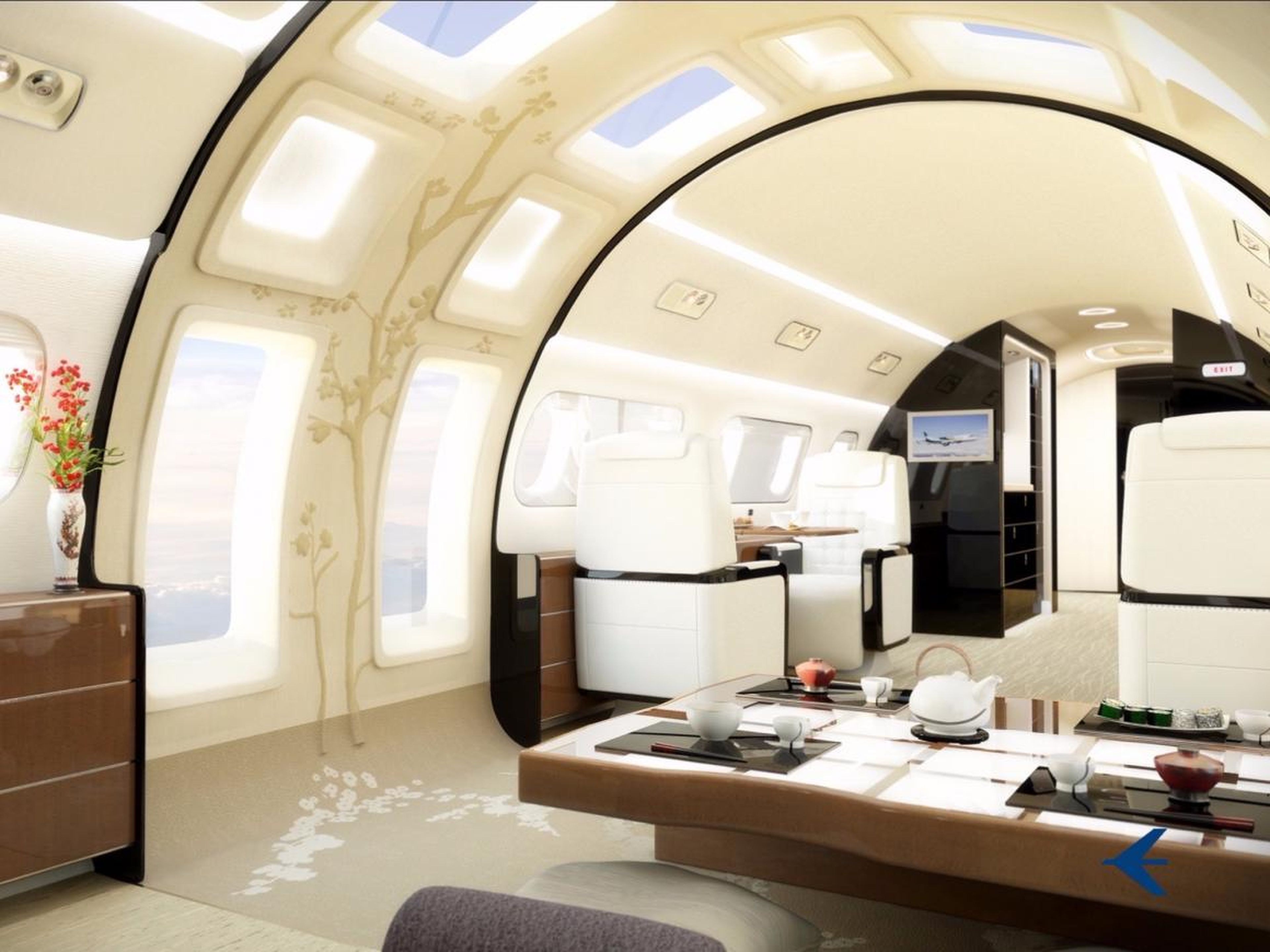If you are extra bold, however, Embraer's design chief, Jay Beever, will gladly offer you some of his truly over-the-top interior concepts — like the Kyoto Airship and its astonishing skylights ...