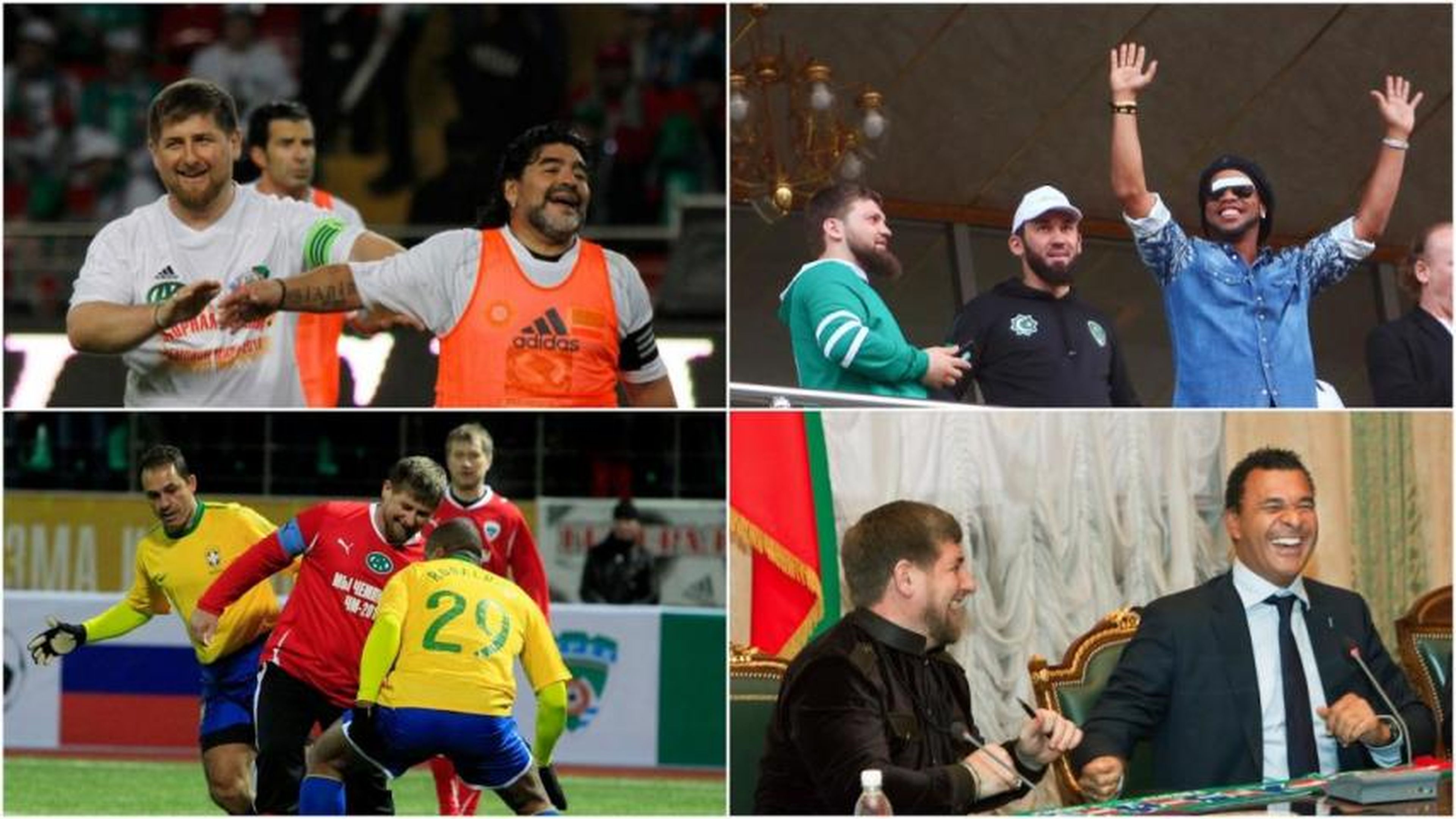 Ramzan Kadyrov con Diego Maradona, Ronaldinho, Ronaldo y Ruud Gullit.
