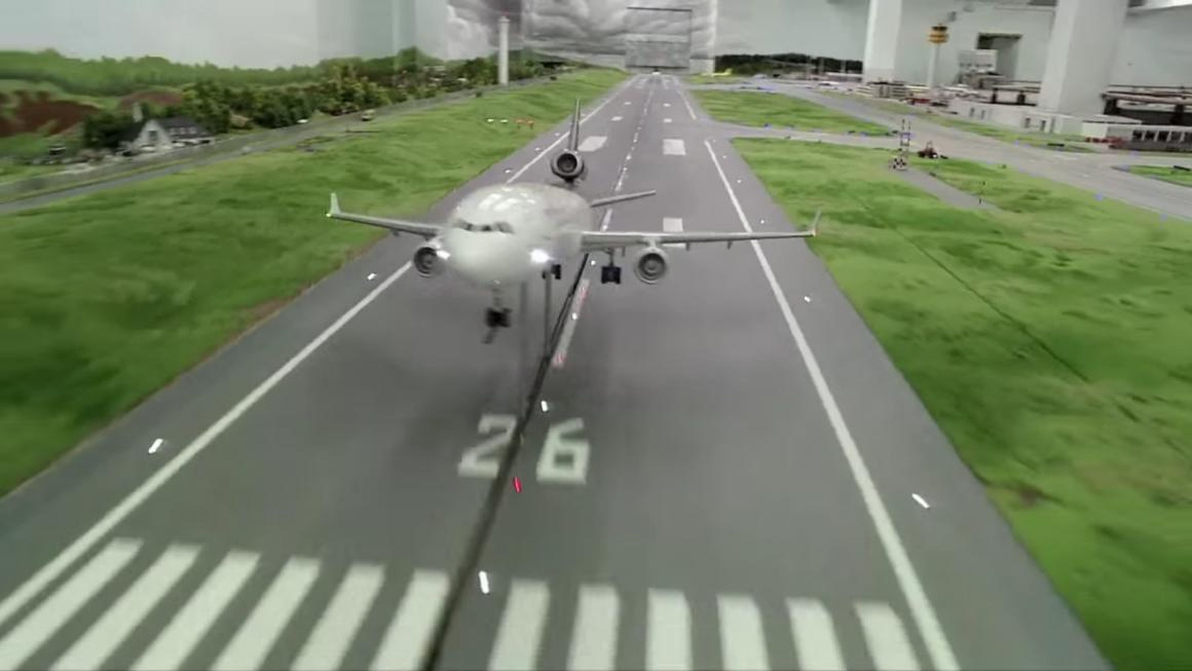 The model planes actually rise up as they speed down the track...