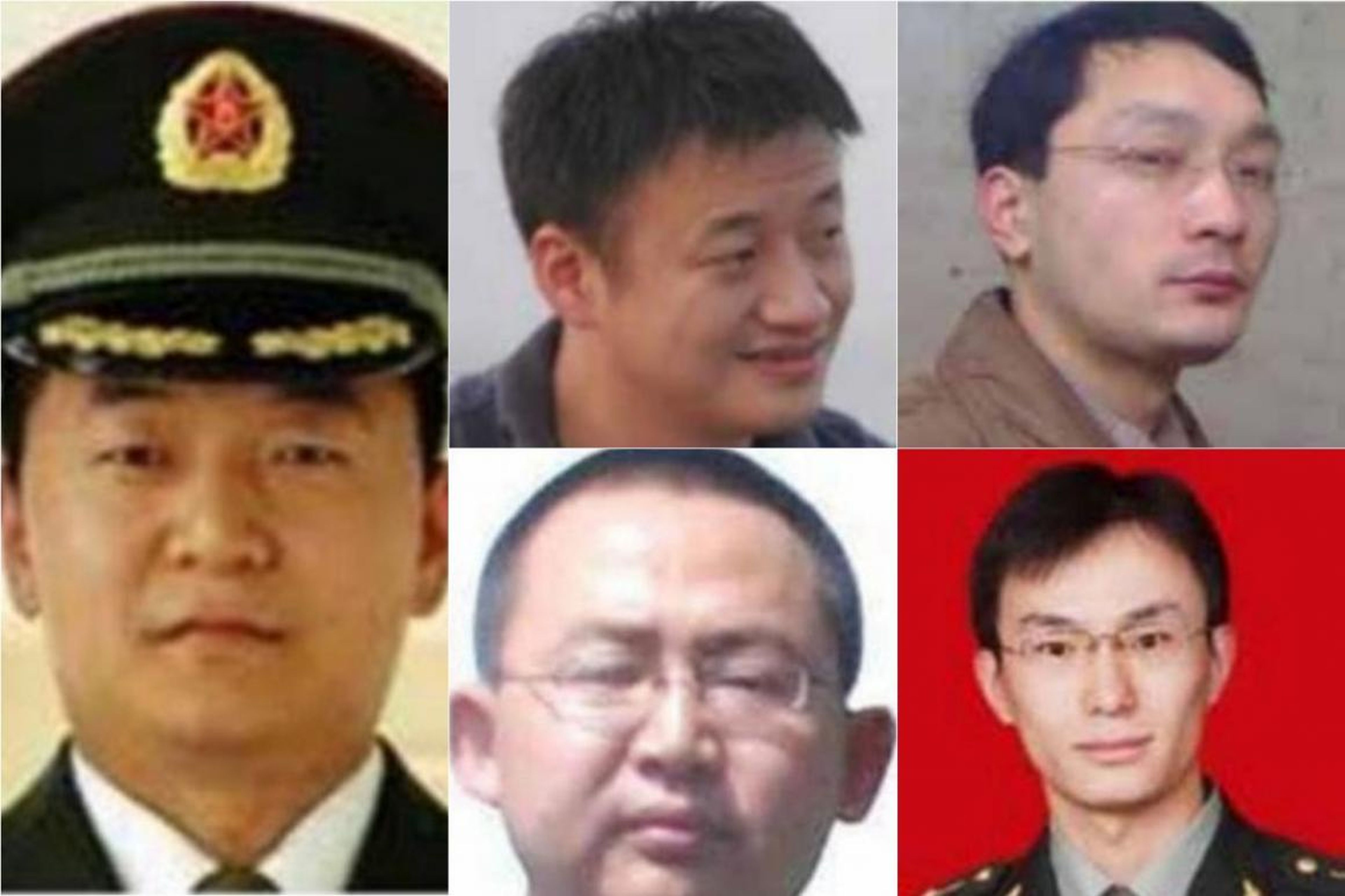 Sun Kailiang, Huang Zhenyu, Wen Xinyu, Wang Dong y Gu Chunhui, miembros del Ejército Popular de Liberación de China (PLA).