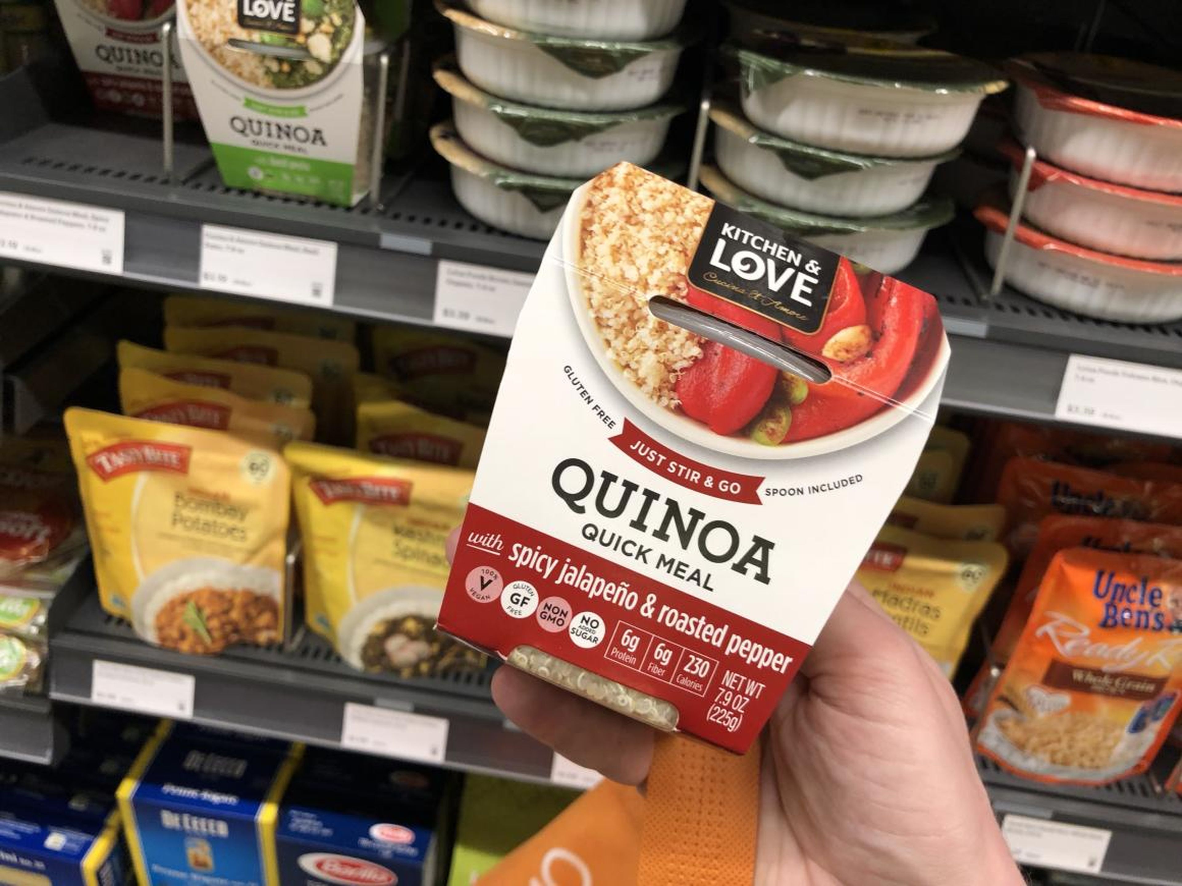 I did my best to trick Amazon Go. I picked up a heaping handful of things I had no intention of buying — sorry, quinoa bowl, I'm sure you're lovely — put them all back, then picked up two totally unrelated items.