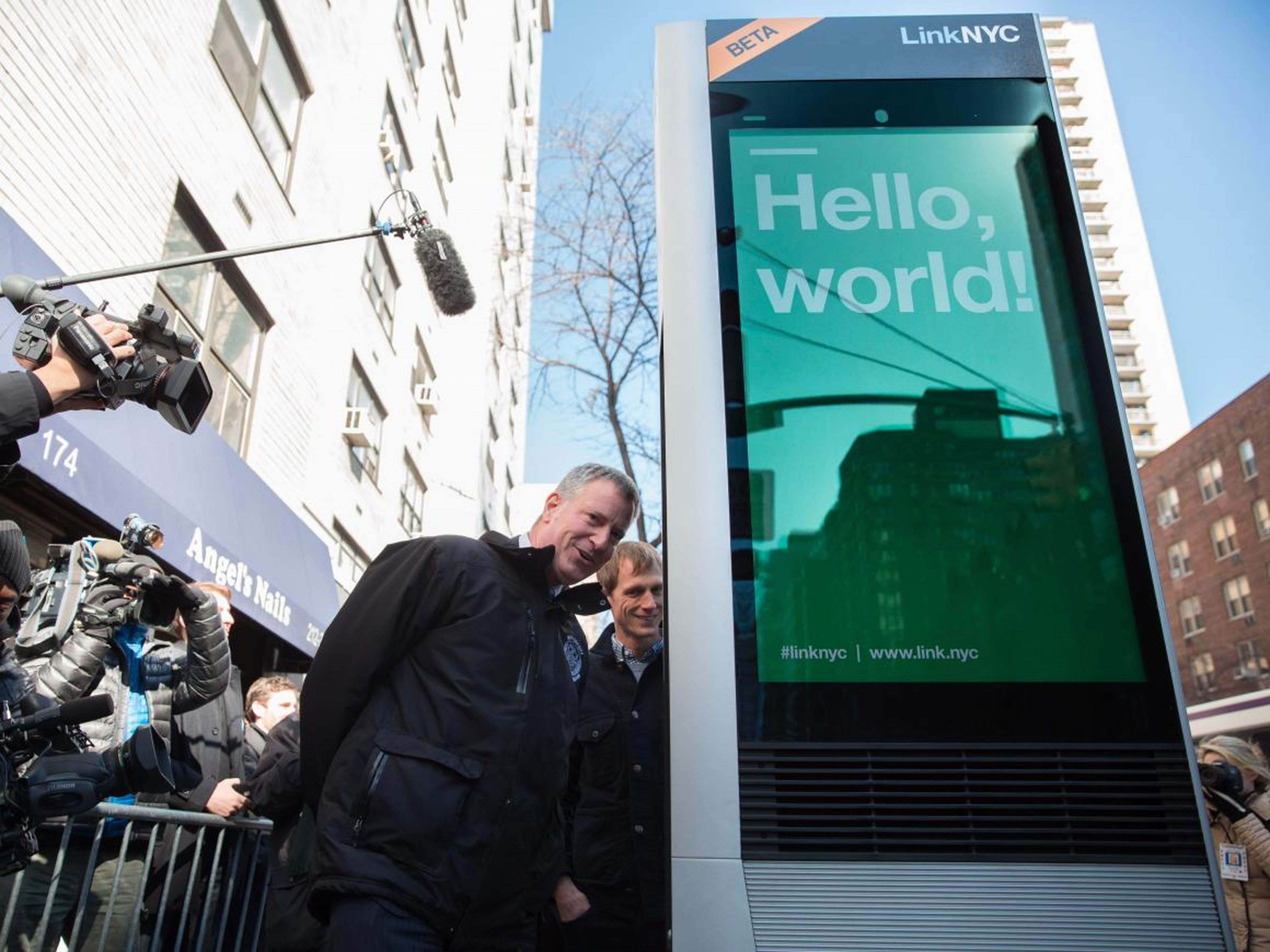 A LinkNYC kiosk, one of several internet-enabled kiosks around New York City. Sidewalk Labs partnered with the city to install them.