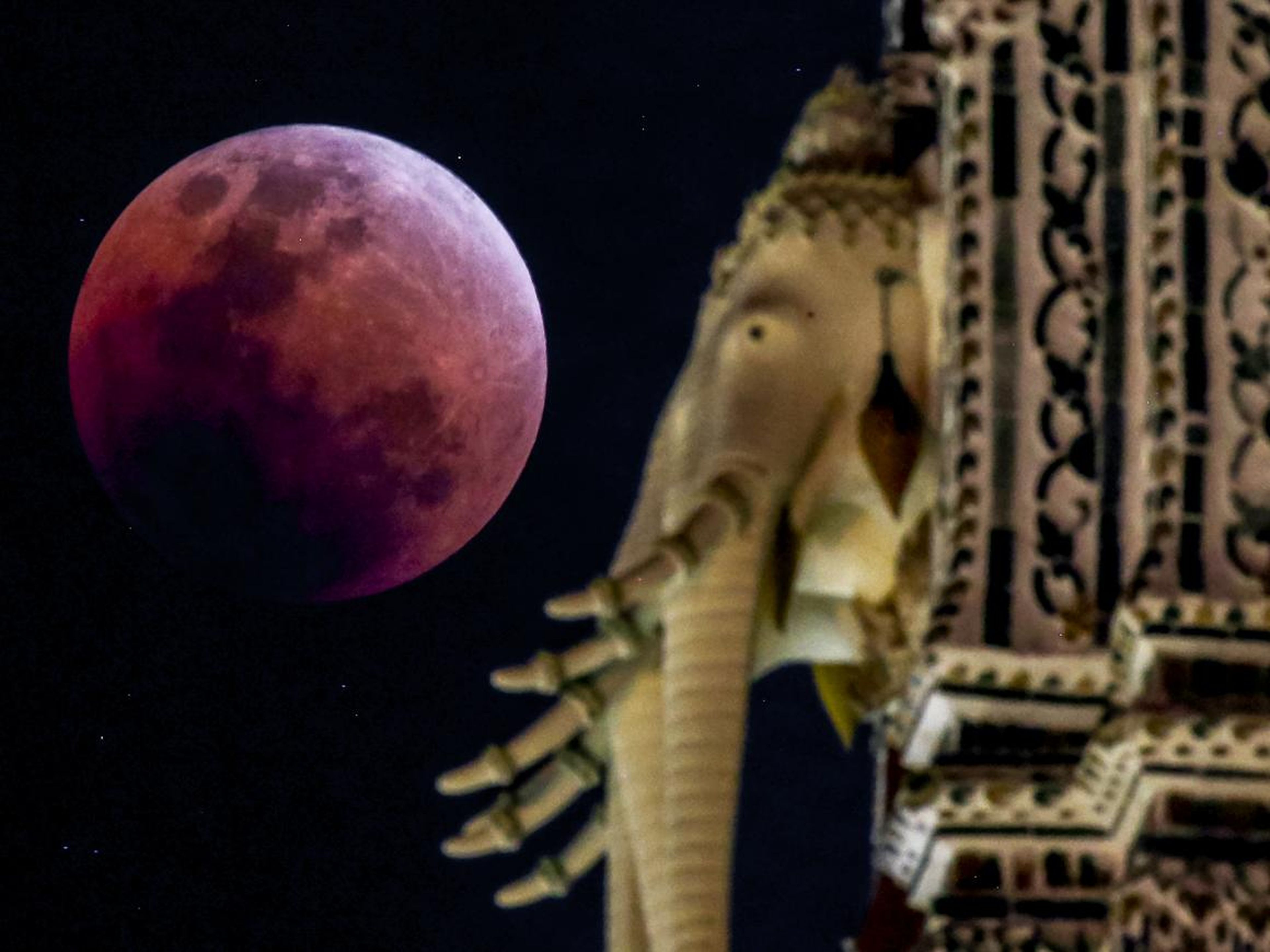 A total lunar eclipse seen from Thailand on Jan. 31, 2018.