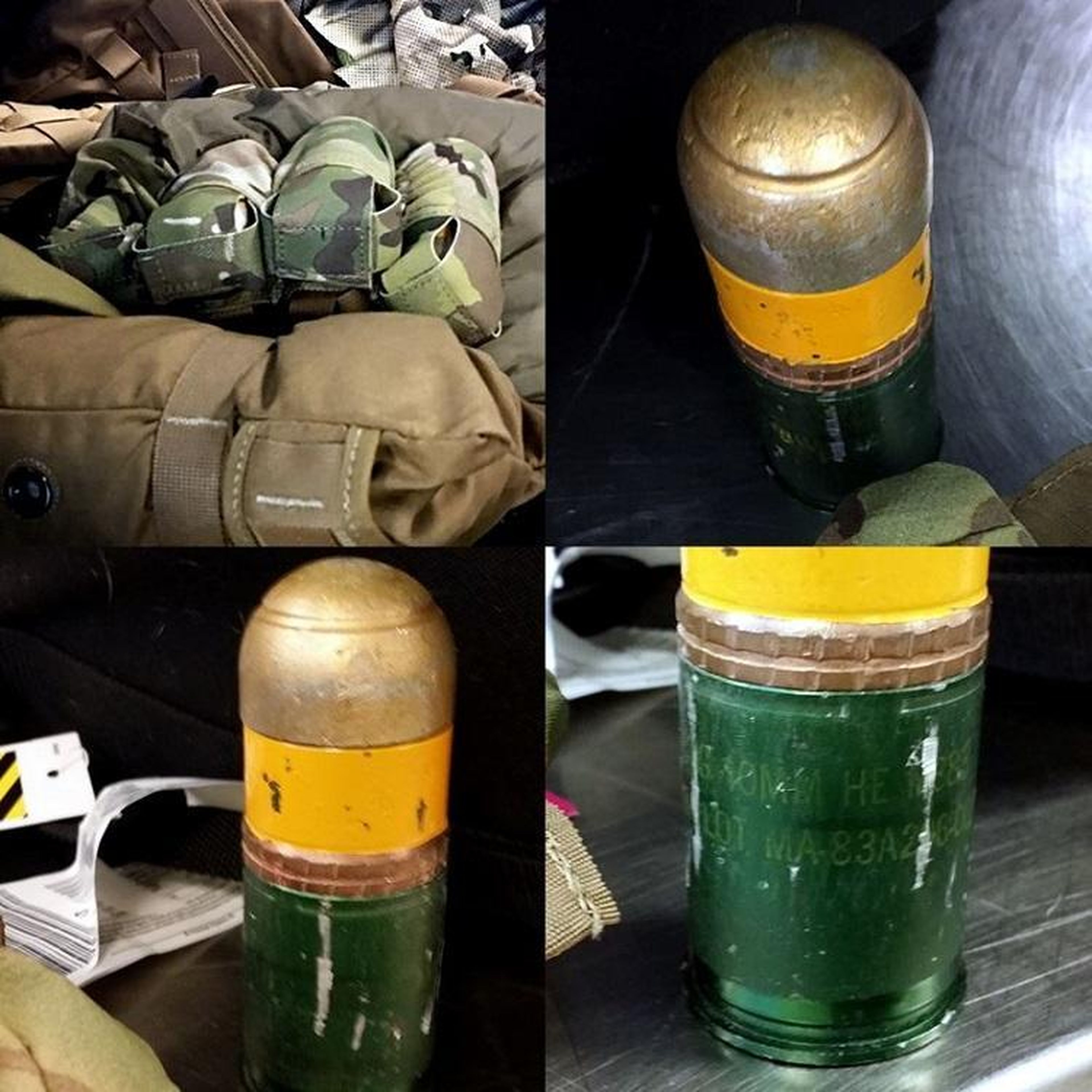 11. A collection of four 40mm grenades hidden inside a tactical vest