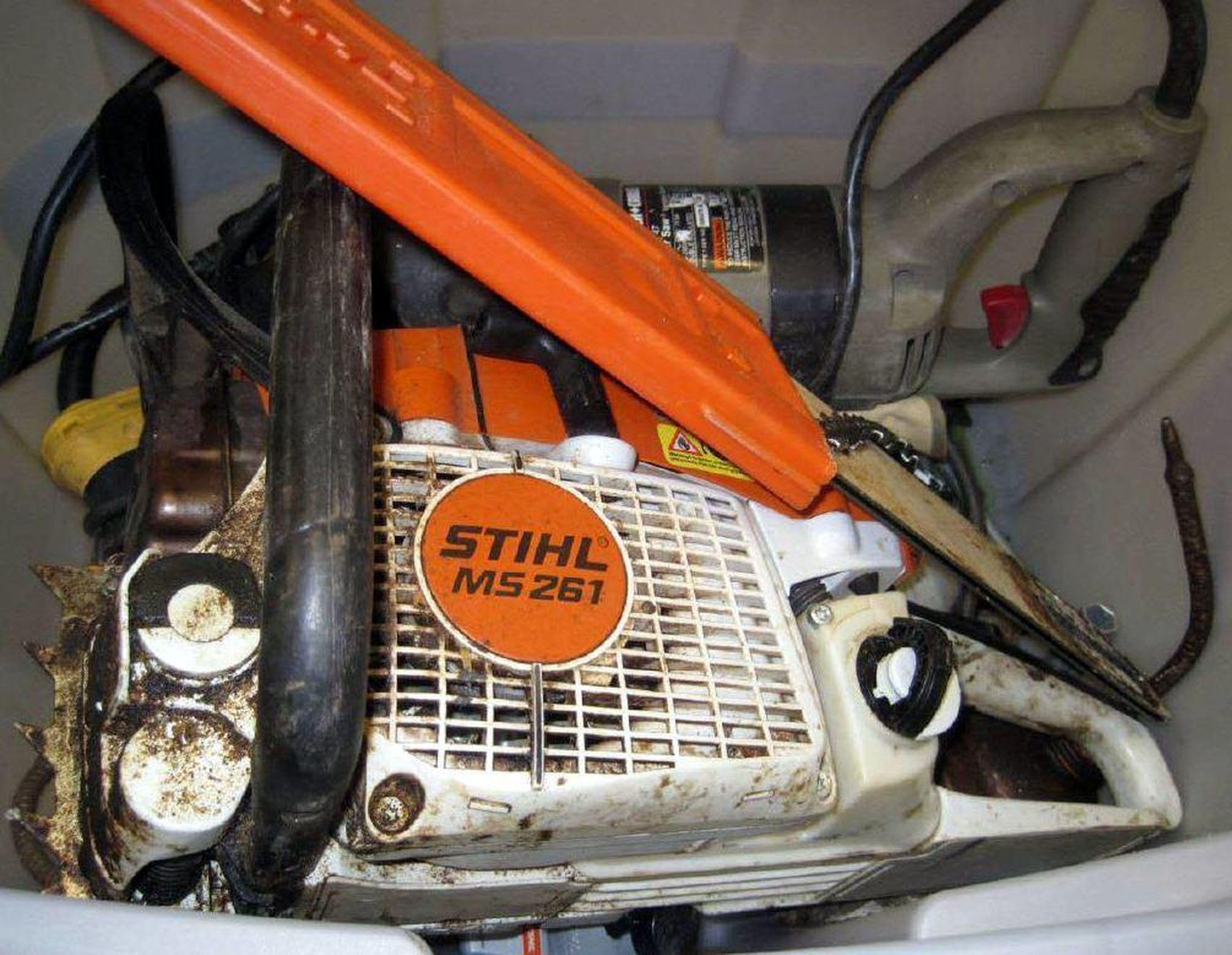 7. A fully-fueled chainsaw in checked luggage