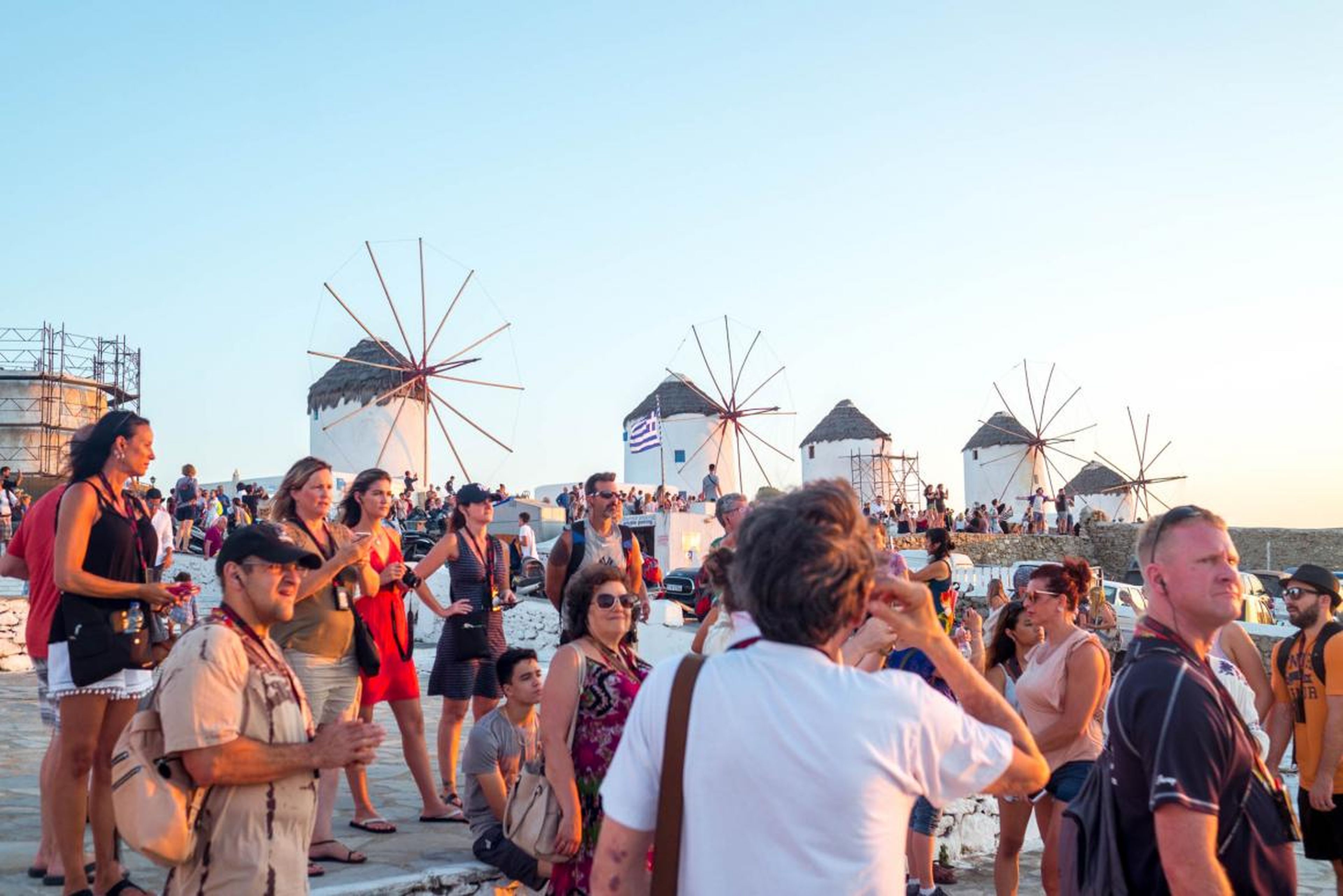Outside of the beaches, the main thing to see in Mykonos is the windmills that sit above the Hora, or main town of the island. But during sunset, and when the cruise-shippers come in, the area is swarmed with people trying to get