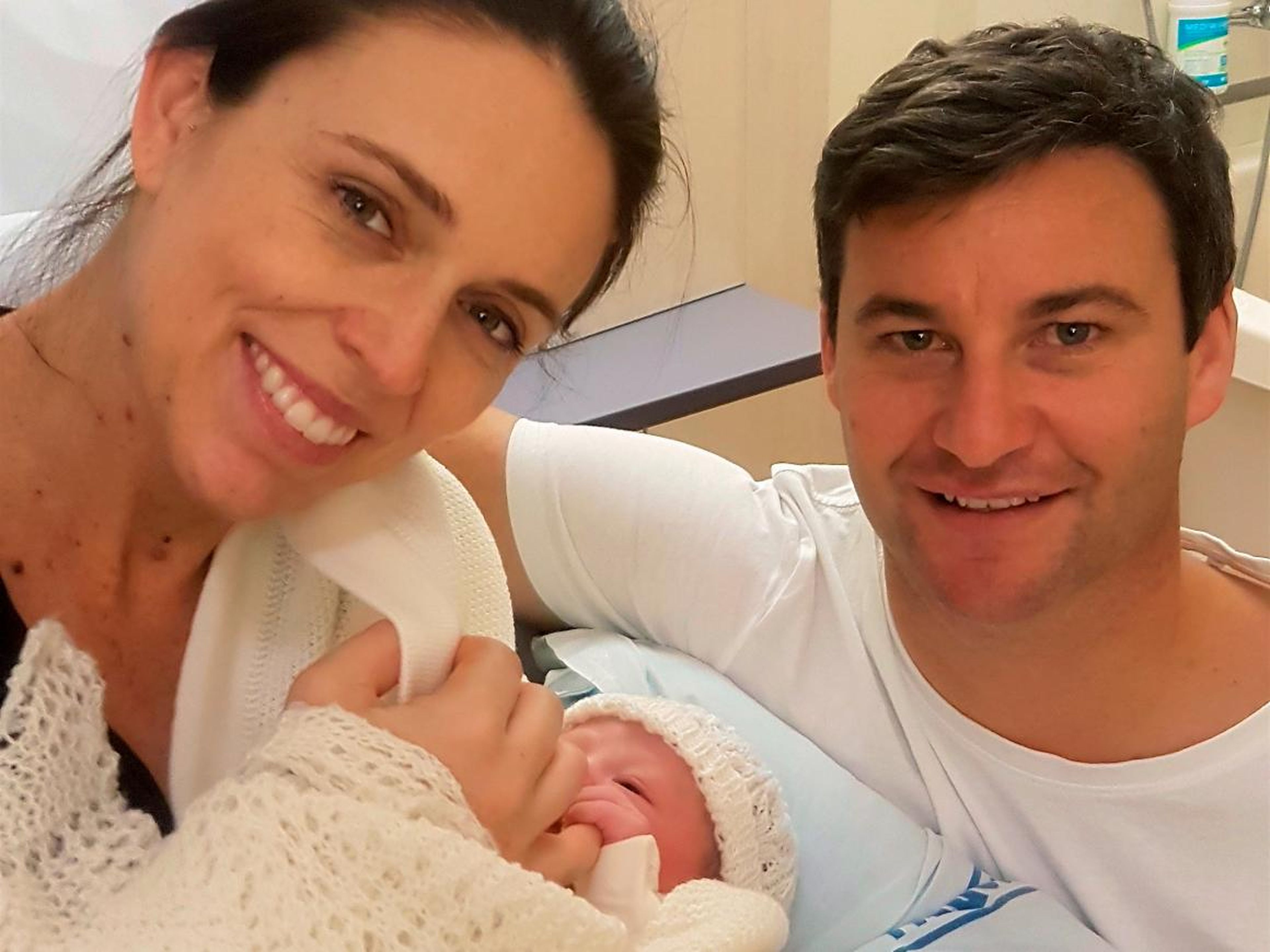Ardern and her partner, Clarke Gayford, shortly after their daughter's birth.