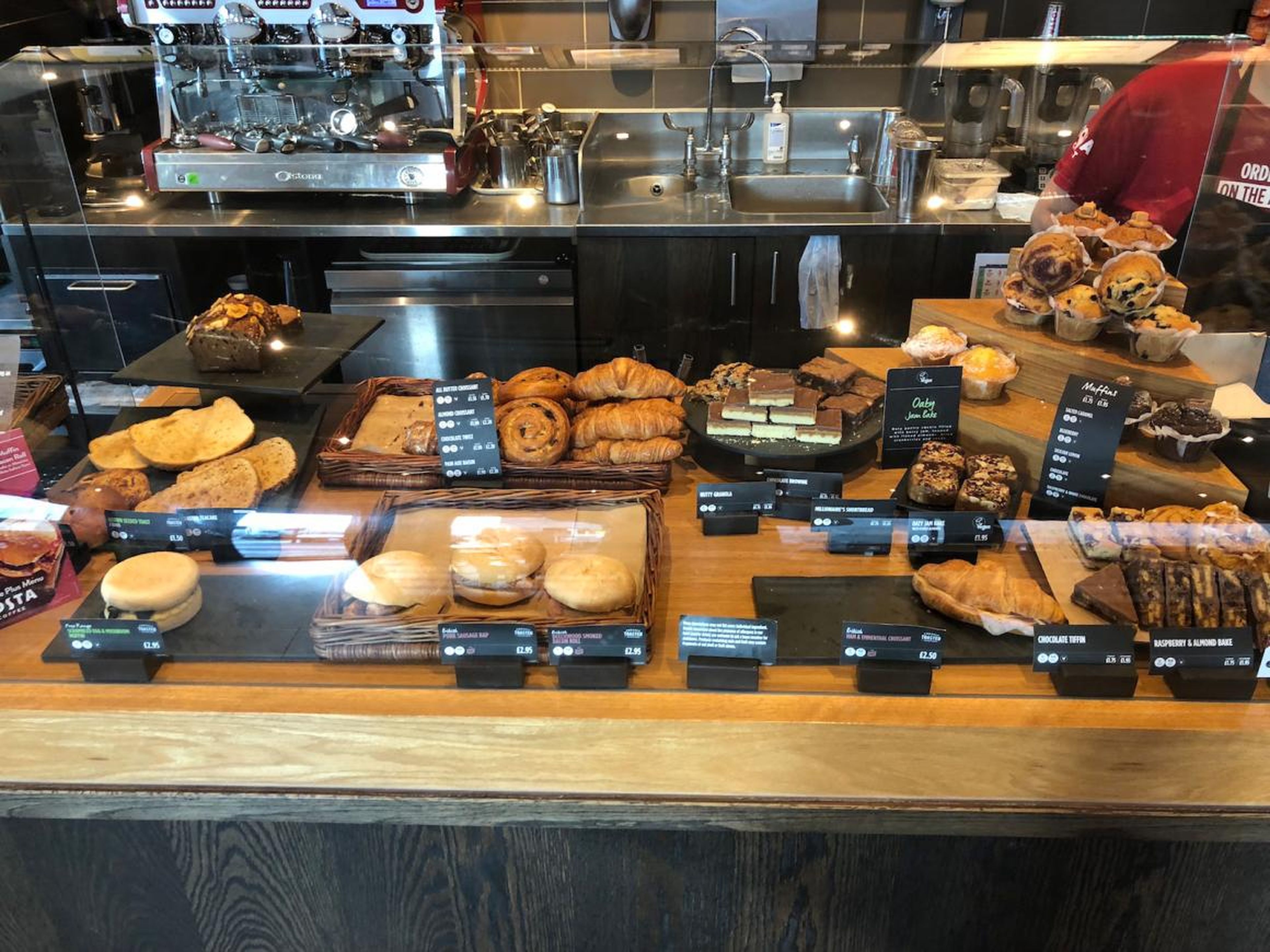 Costa also sells baked goods, from pain aux raisins to millionaire's shortbread. At this point, staff members told me to stop taking photos — so I did.