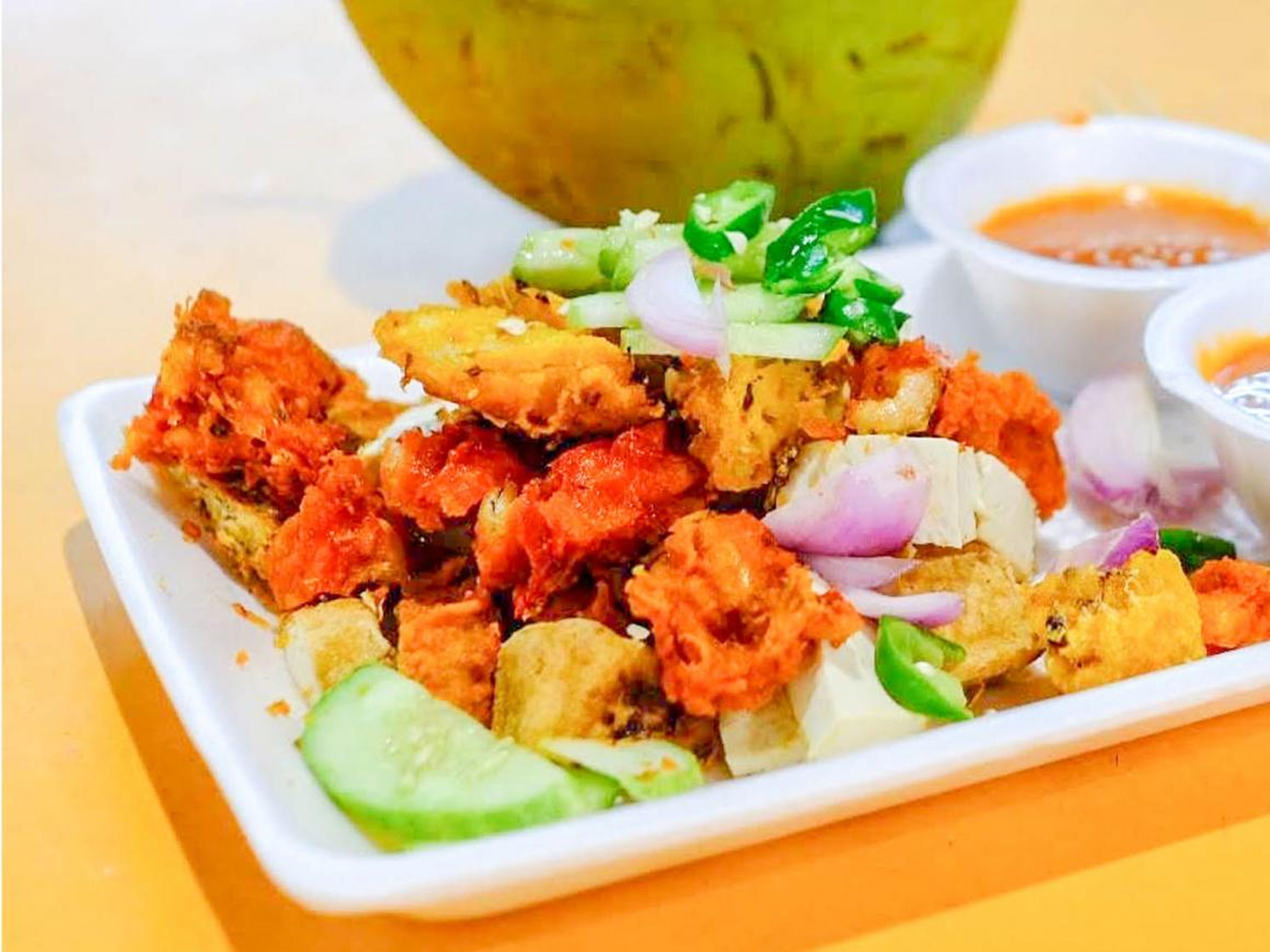 One of my favorite Singaporean dishes was rojak, a traditional fruit and vegetable salad. There are different types of rojak with Chinese, Indian, or Malay flavors, but the basic idea is that you select what you want in your salad