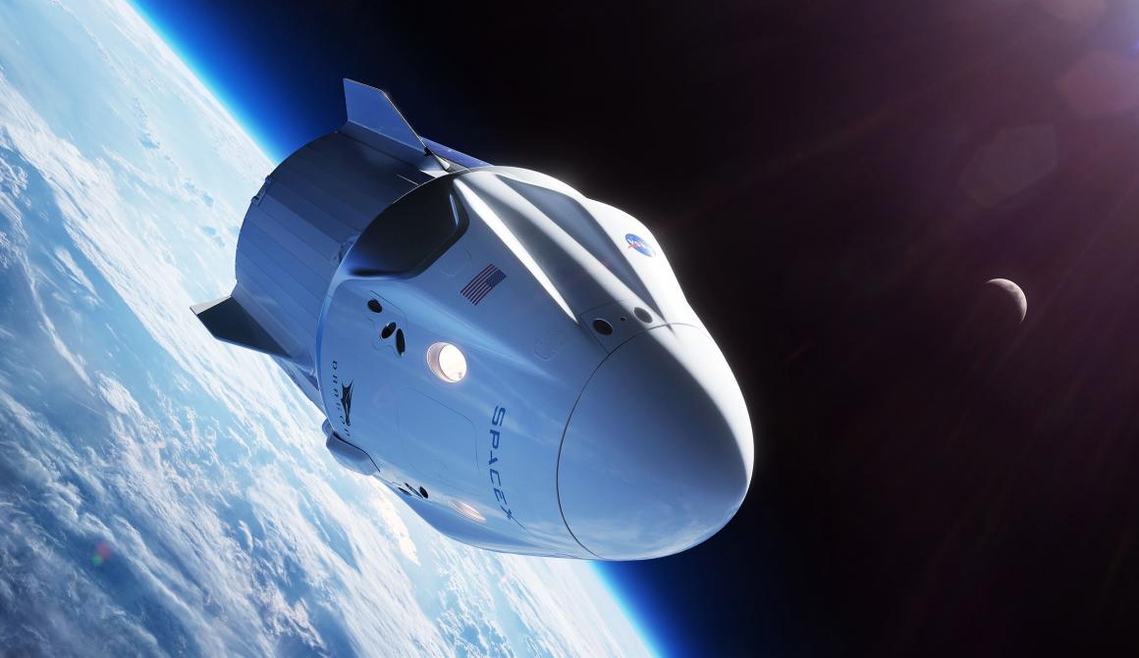 Una ilustración de la nave espacial Crew Dragon de SpaceX, también conocida como Dragon 2 o Dragon V2, que orbita la Tierra.