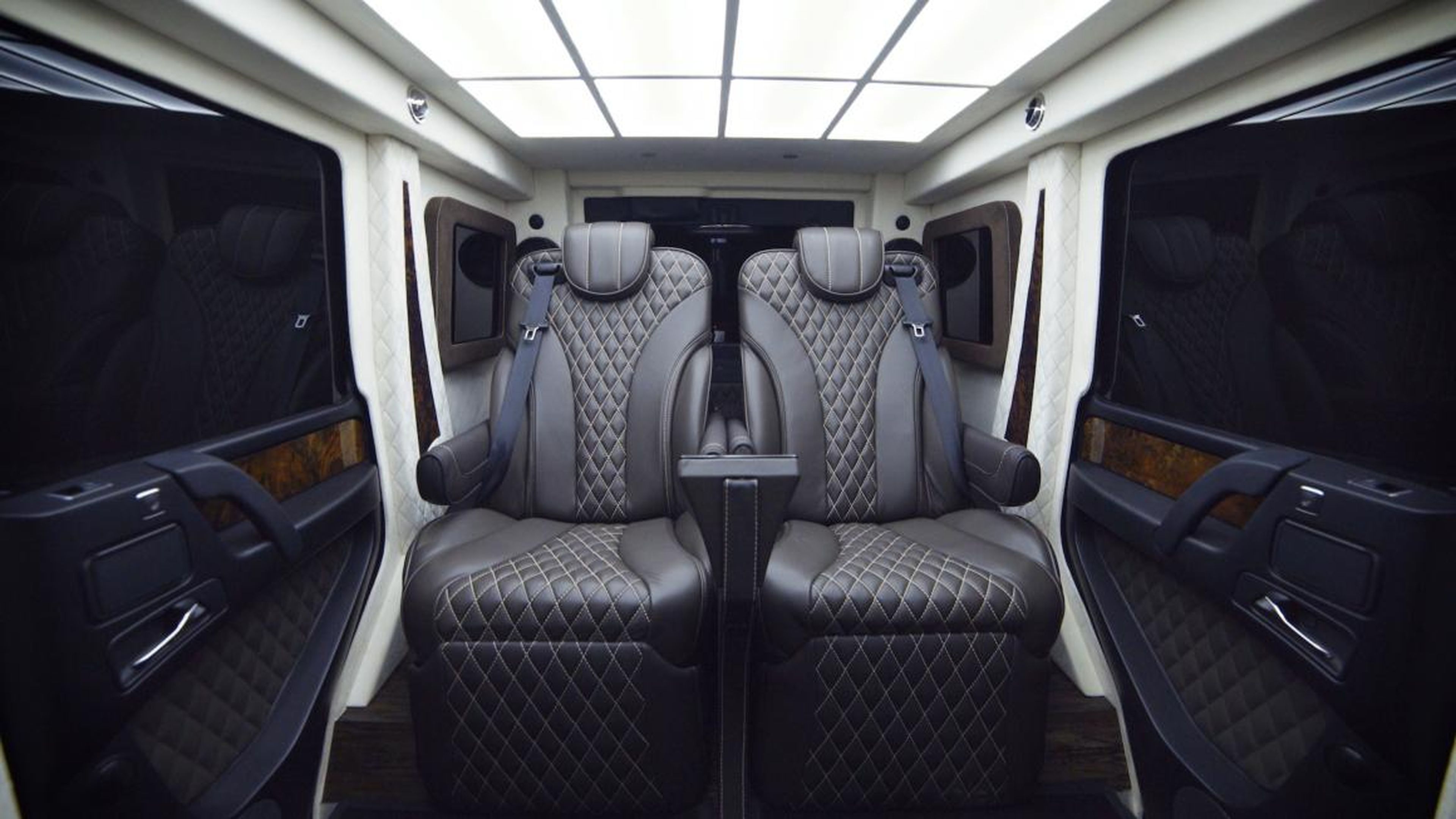 There is a customizable daylight headliner that is made to imitate real sunlight in a highly accurate manner so as to "reduce fatigue and increase overall well-being," as much as one can in an armored car built to withstand