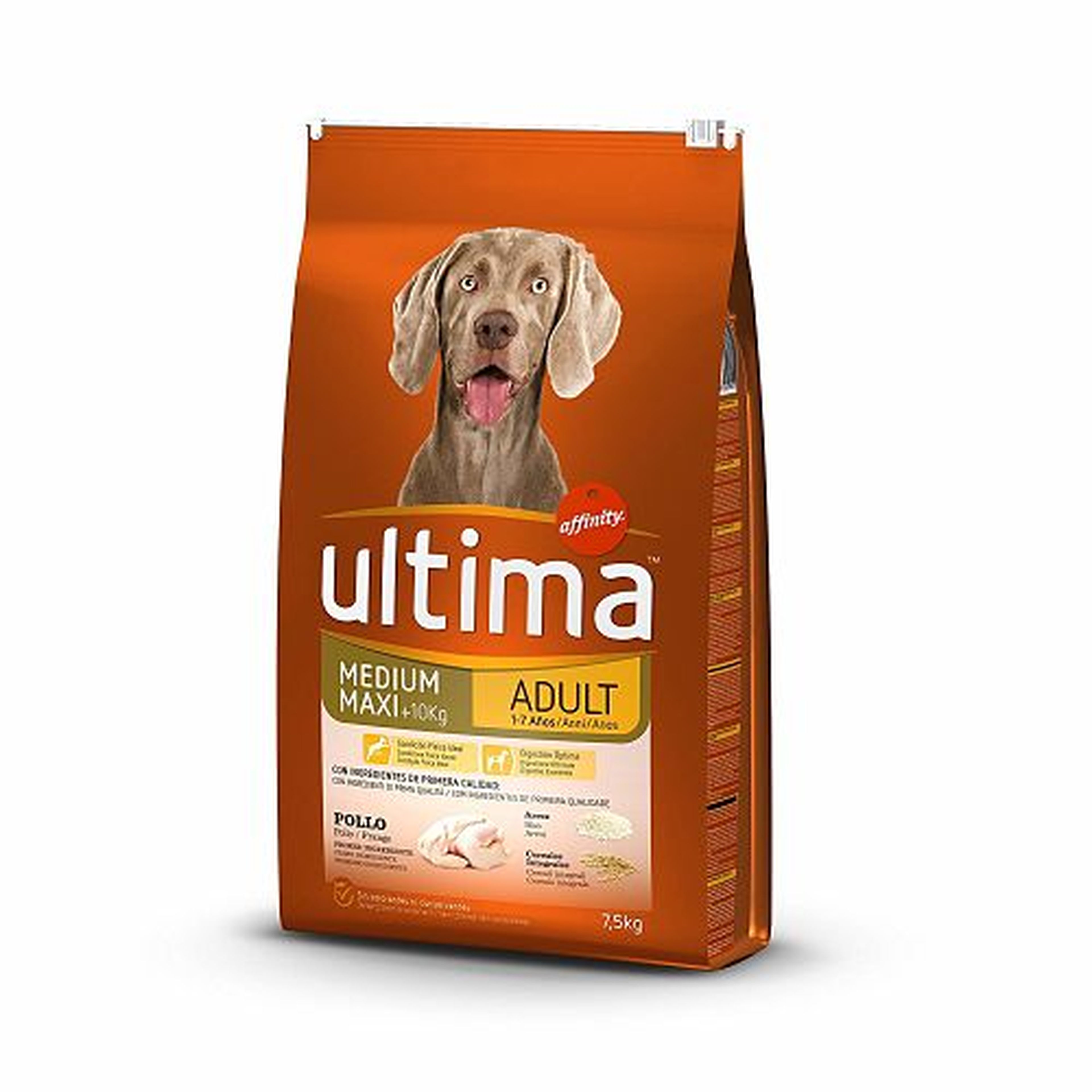 Una bolsa de 7,5 kilos de pienso para perros adultos Ultima de Affinity