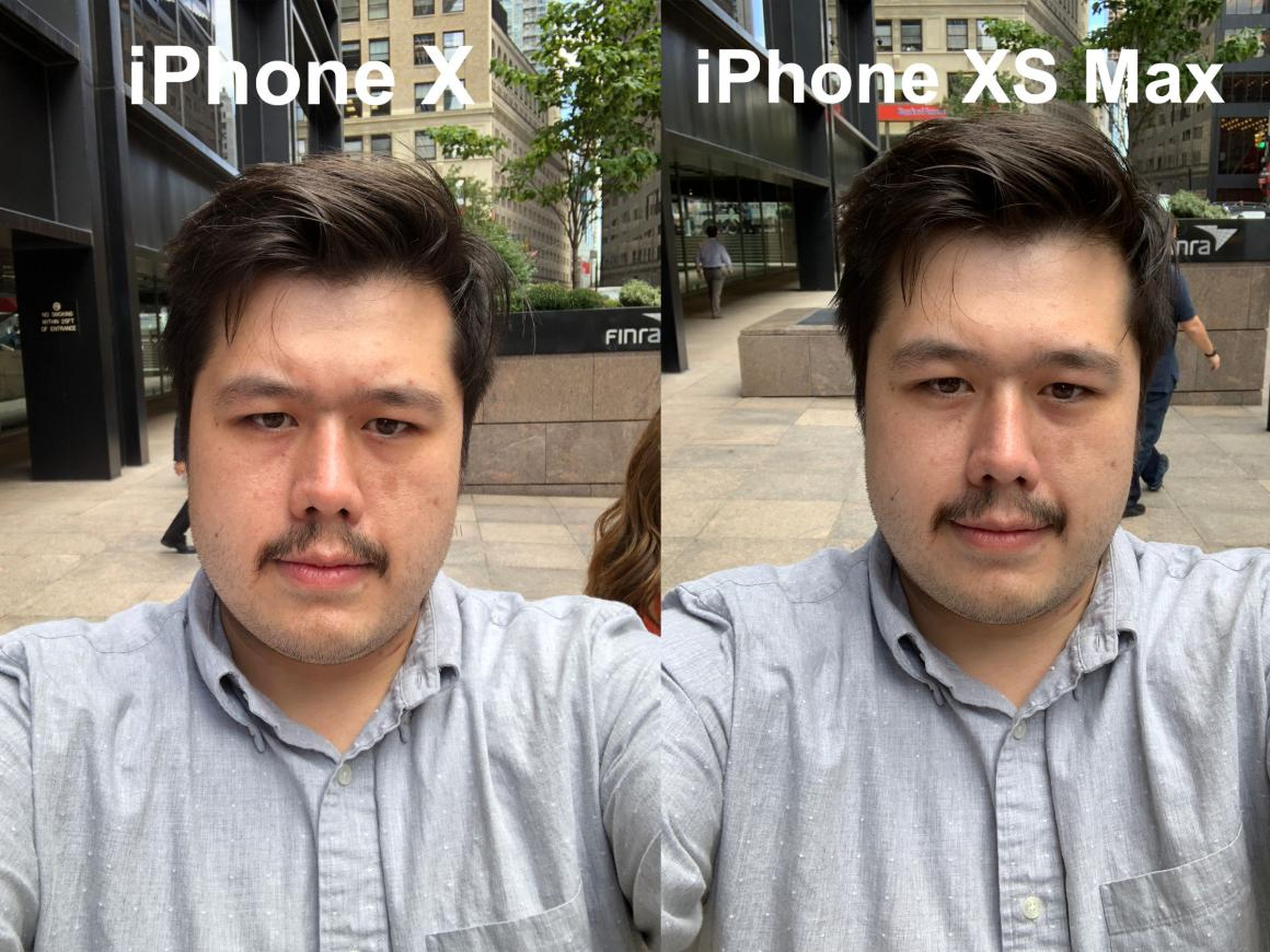 The iPhone XS changed Kif's face color, and his skin was also a little smoother in the iPhone XS' selfie.