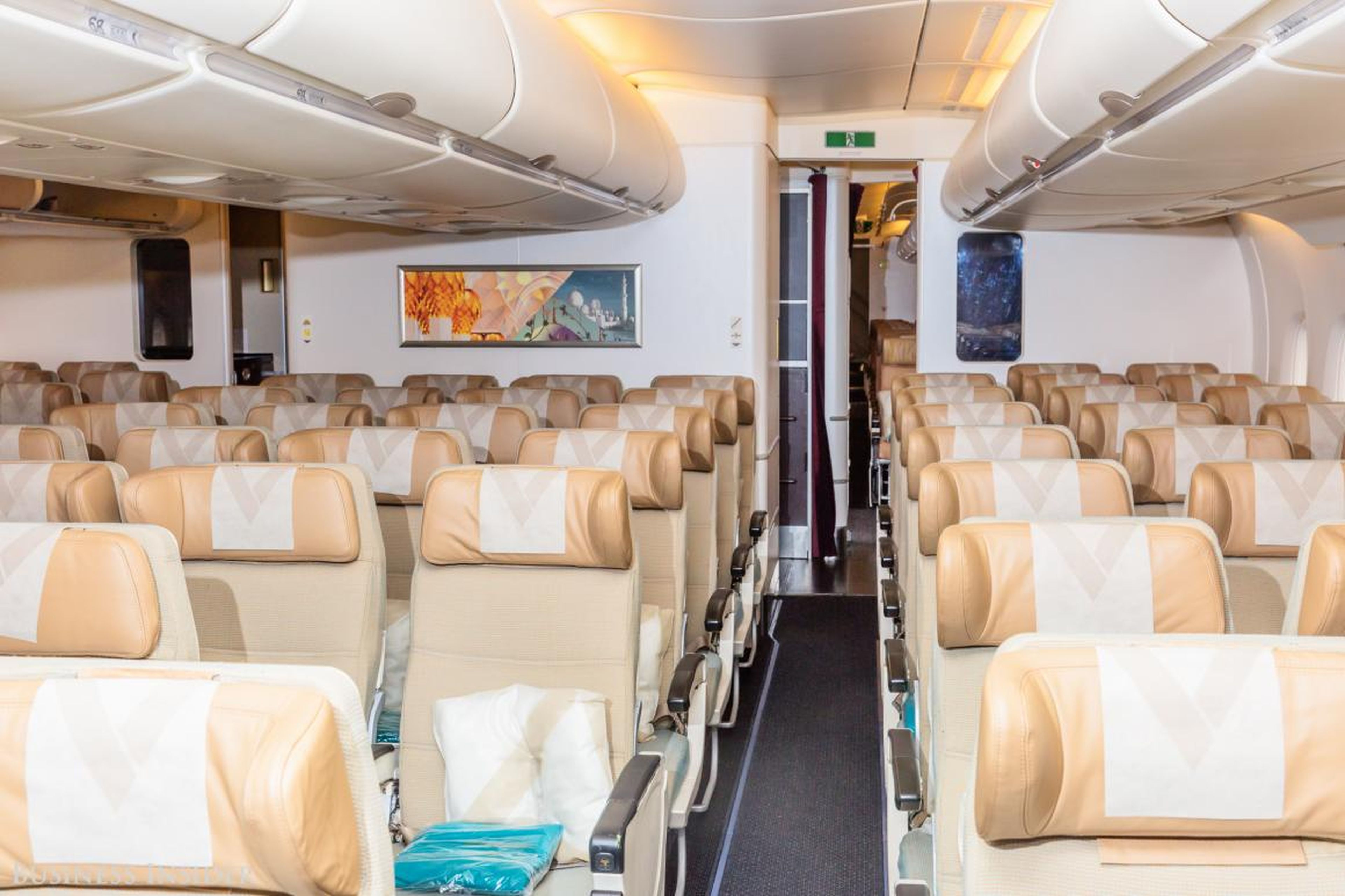 These days, wide-body economy cabins remain big and roomy like on this Etihad Airbus A380.