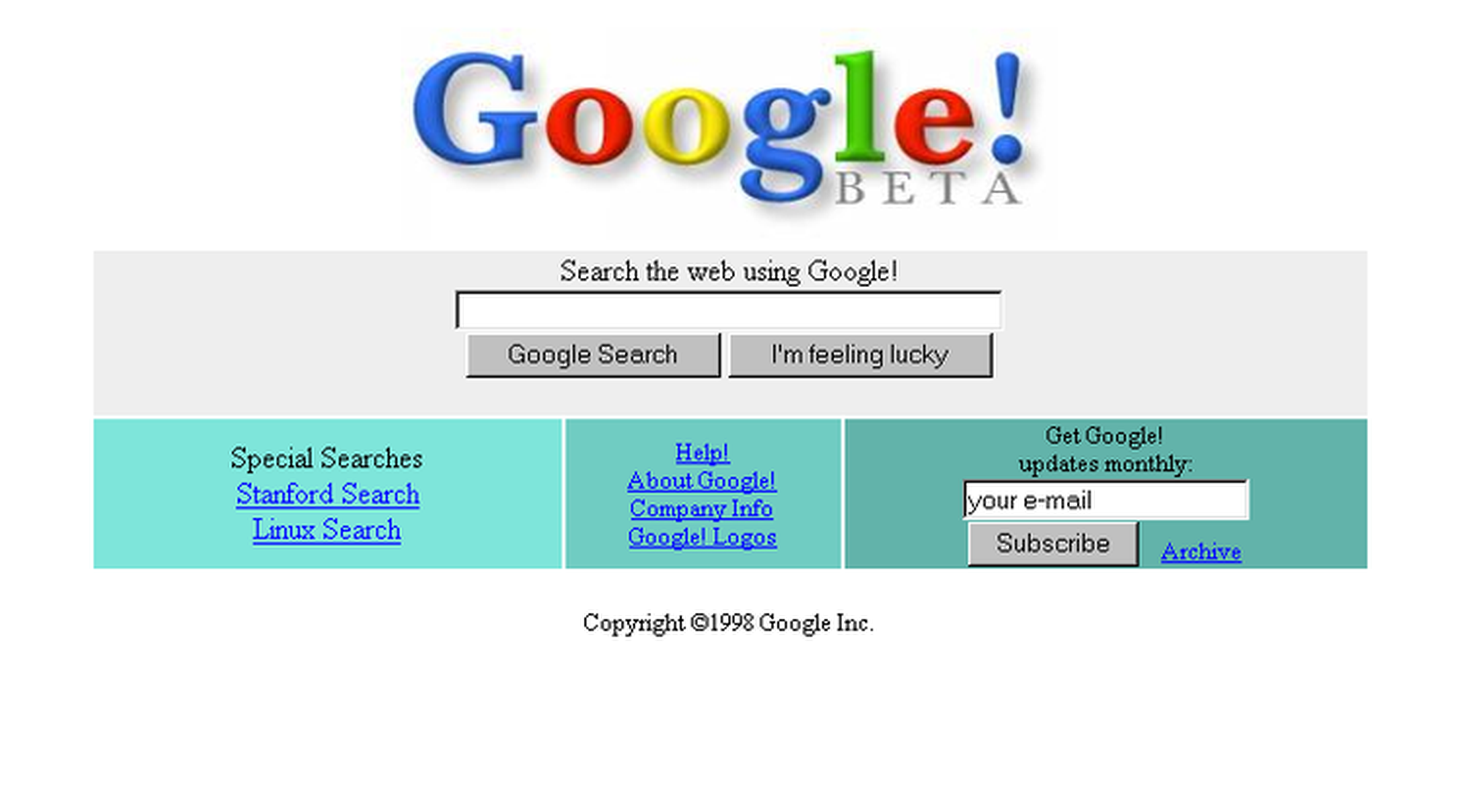 La primigenia homepage de Google.