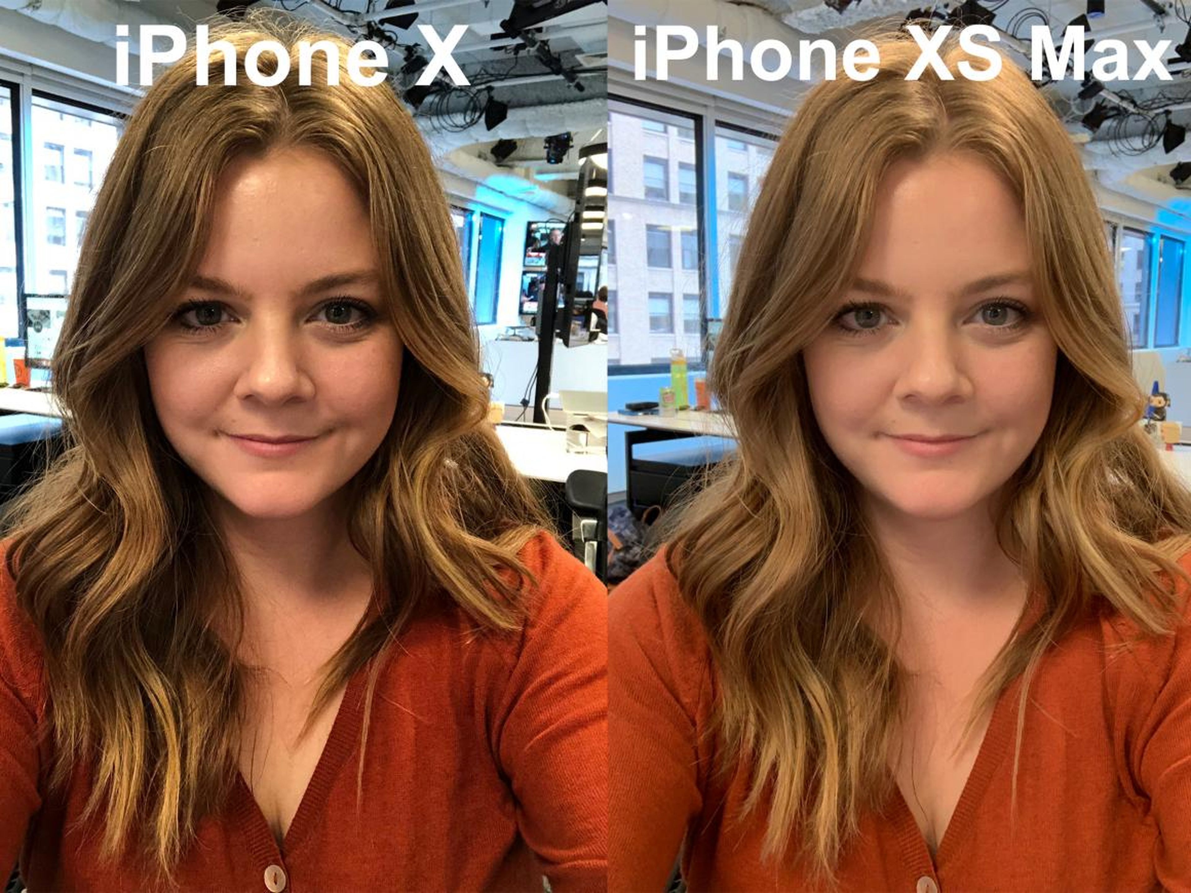 In indoor office lighting, the iPhone XS Max undoubtedly smoothed out the face of my colleague Avery Hartmans. Shadows were also reduced, which could be a result of the new Smart HDR feature in the iPhone XS phones.