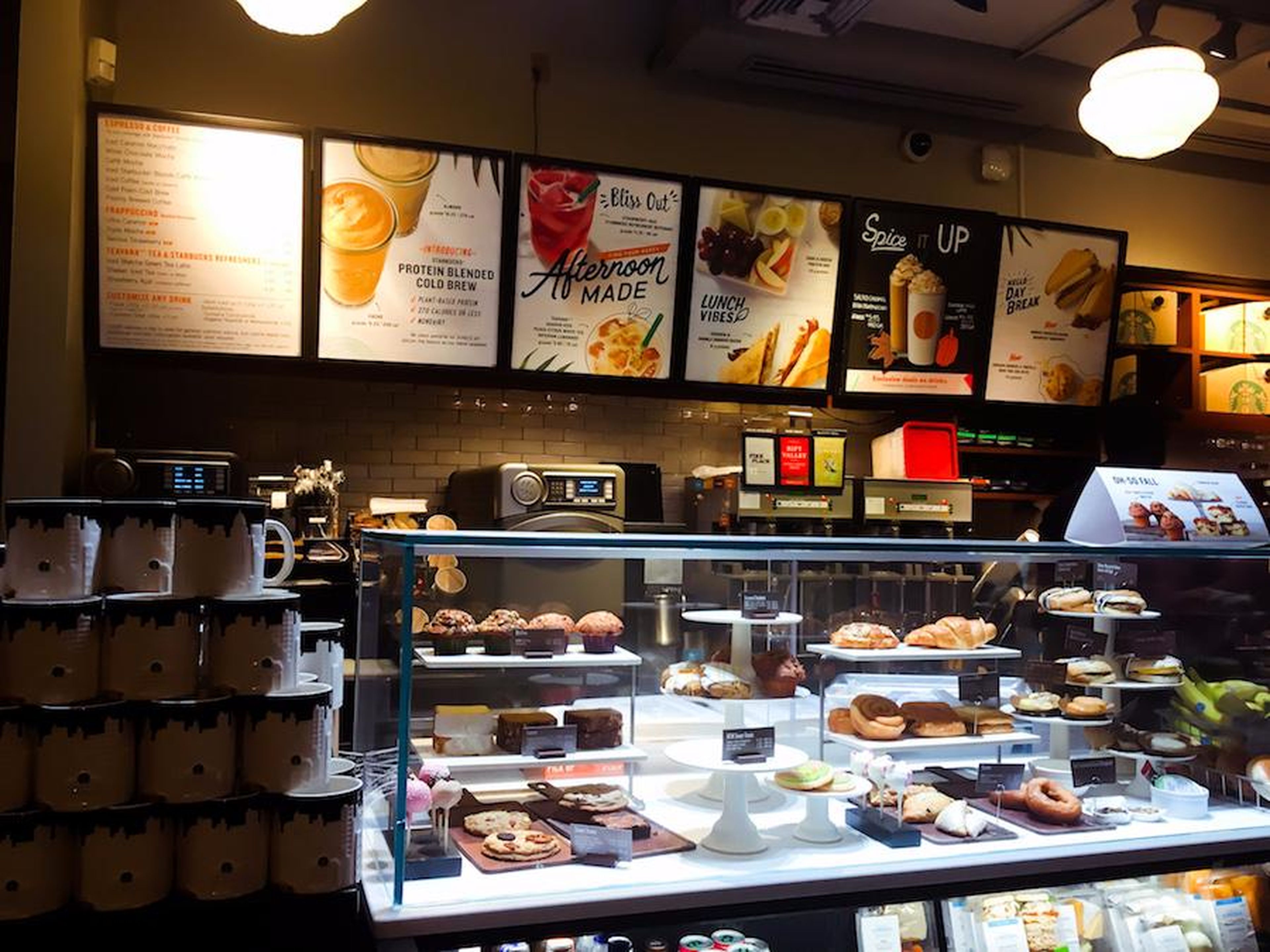Starbucks also offers these coffees but has a larger selection of more experimental flavors including its seasonal Pumpkin Spice Latte, Vanilla Bean Latte, and signature Frappucinos, which do not all contain coffee.
