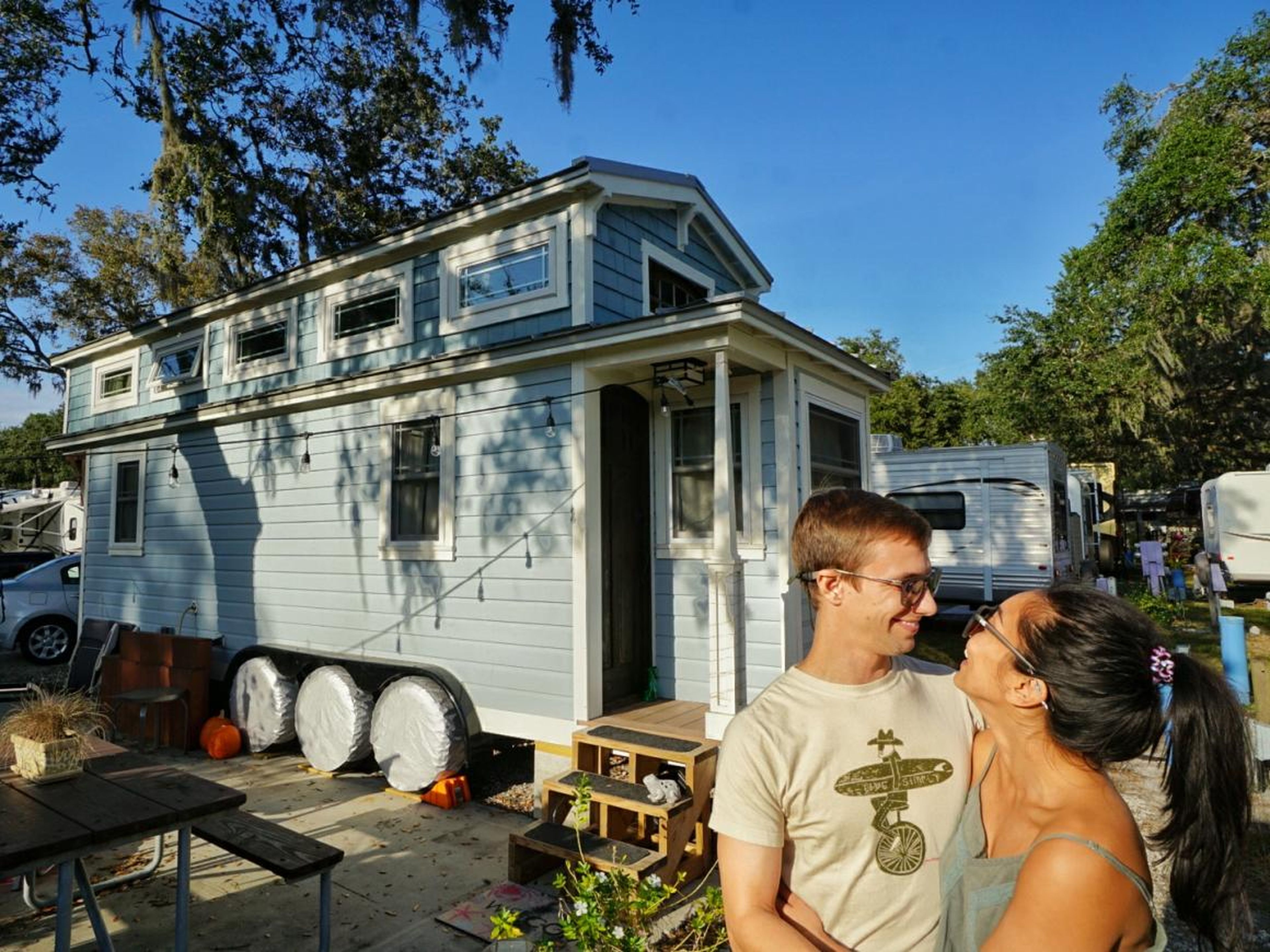 Tim and Sam of Tiffany the Tiny Home bought their tiny home instead of building it. "The preparation process was really just downsizing and mentally preparing to live in less space," they told Business Insider.