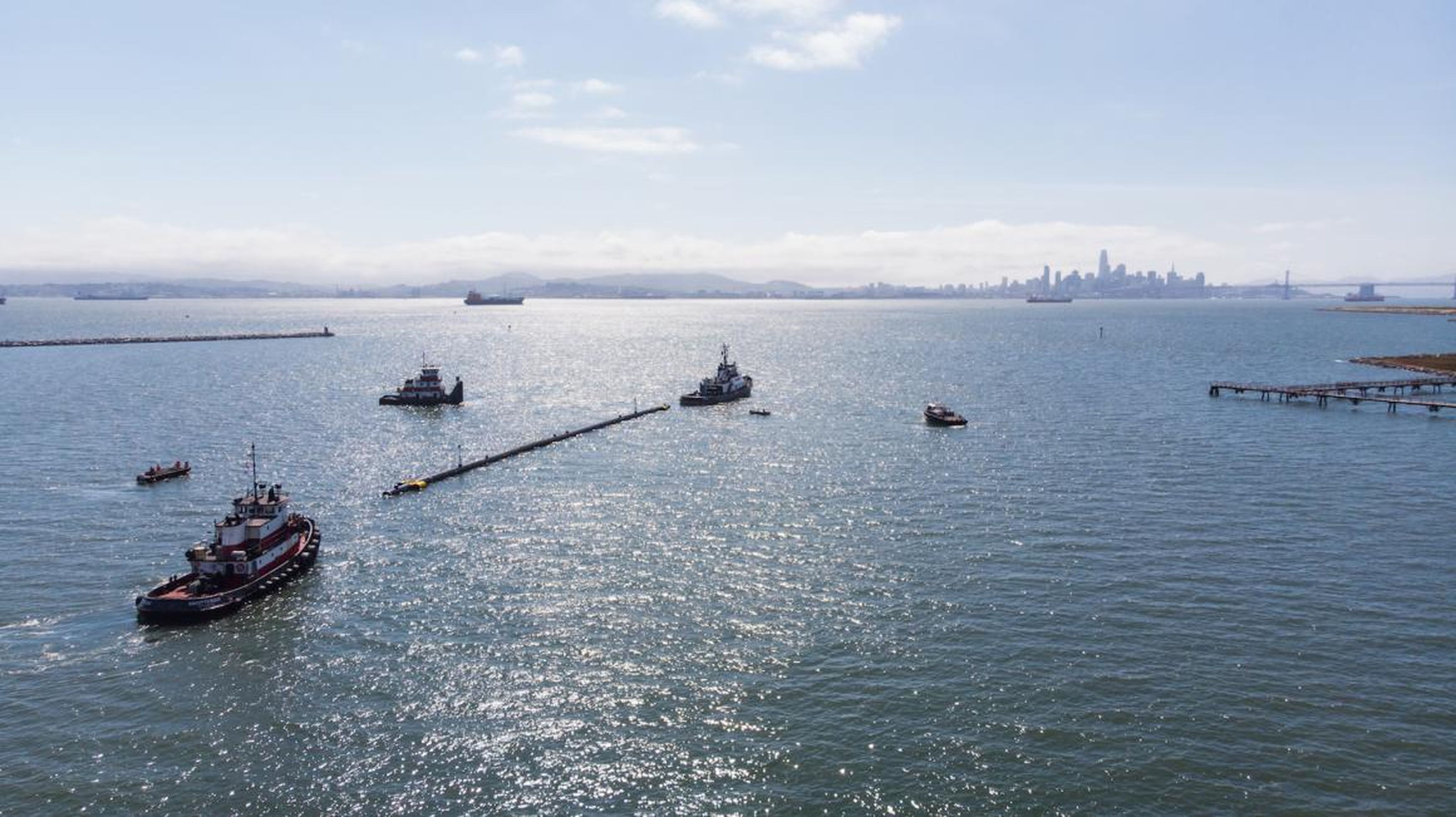 The Ocean Cleanup's 2,000-foot-long plastic cleaning array, System 001.